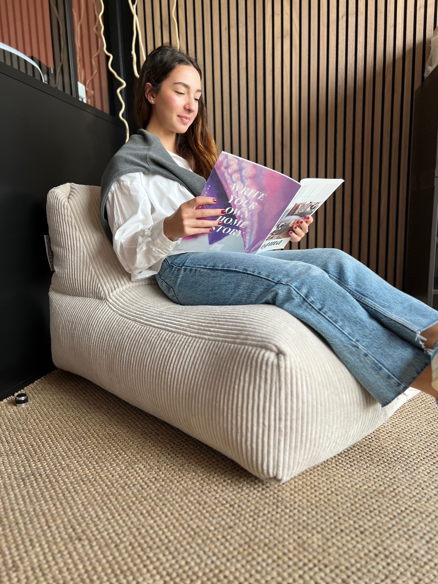 Pouf interieur avec dossier velours SHARA ROCK