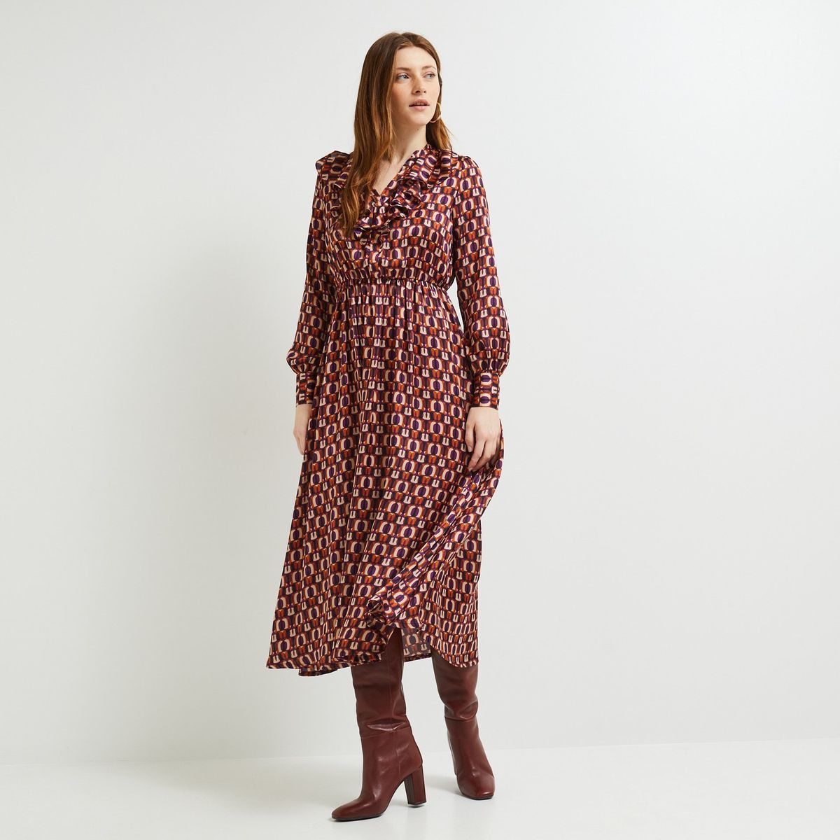 Robe satin e imprim d tail volant myrtille Monoprix La Redoute