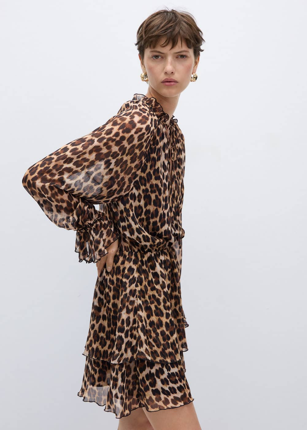 Robe evasee en imprime leopard marron Mango La Redoute