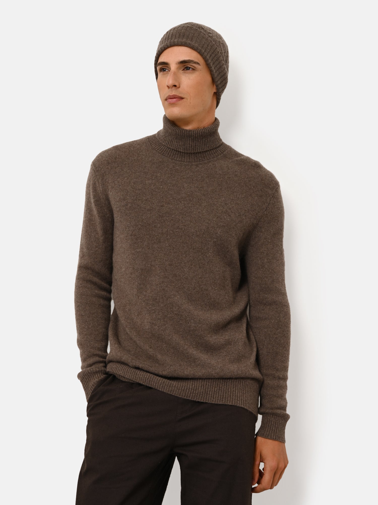 Pull Col Roulé 4 Fils Taupe Chiné Sacha, JUST CASHMERE
