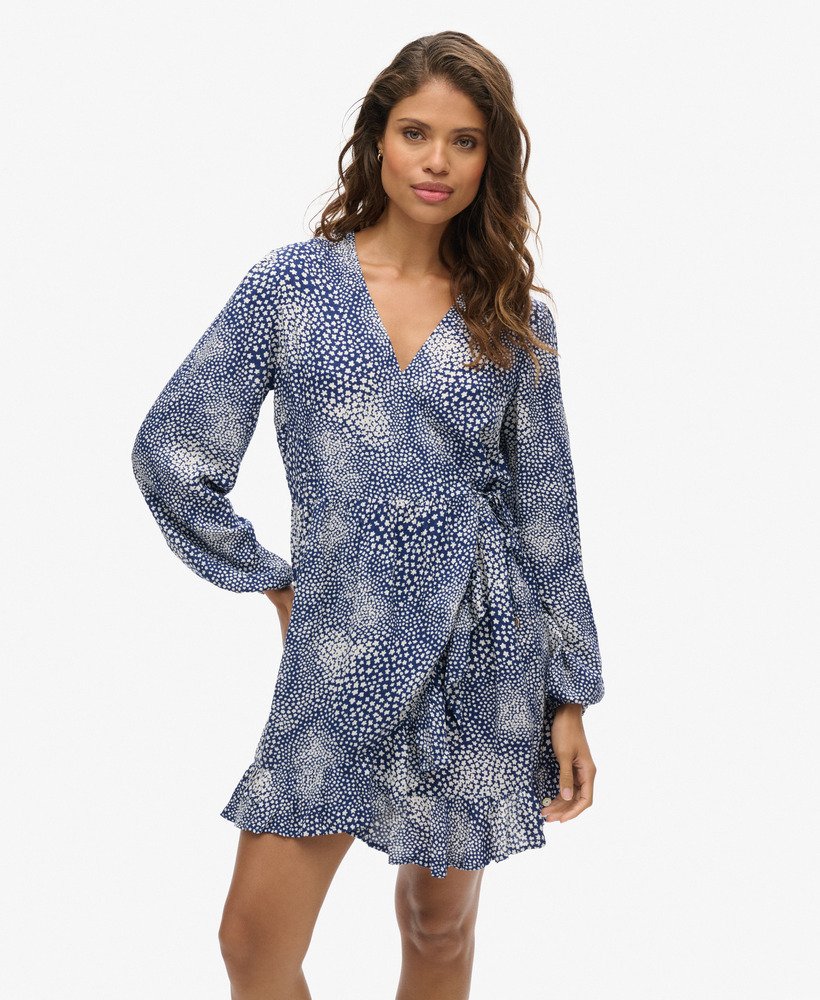 Robe portefeuille courte imprimée à manches longues, SUPERDRY