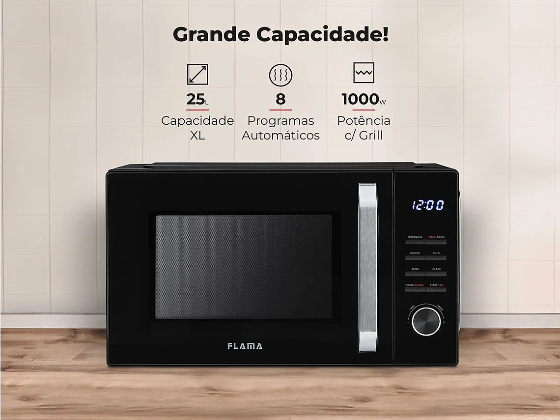 Micro-Ondas 25L Digital C/Grill Preto 1862FL, FLAMA, FLAMA