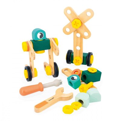 Gamme brico'kids- baril 50 pièces - 48 accessoires et 2 outils - jouet d'imitation - développe l'imagination et la dexté JANOD