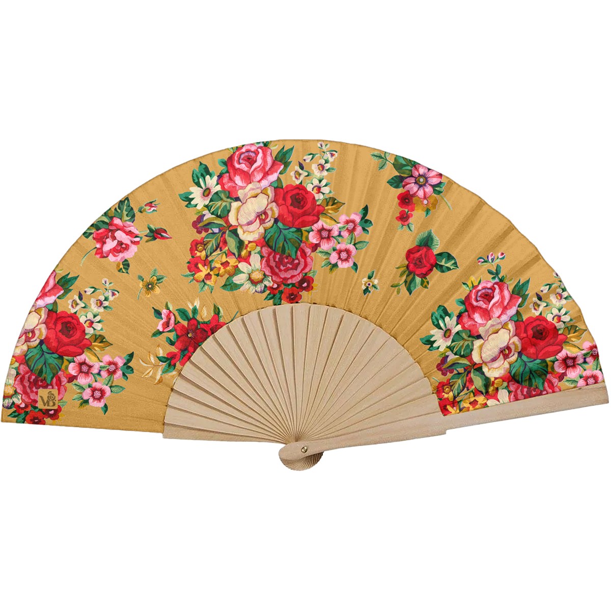 Éventail en bois,imprimé fleuri, MIA, VENT DE BOHÈME
