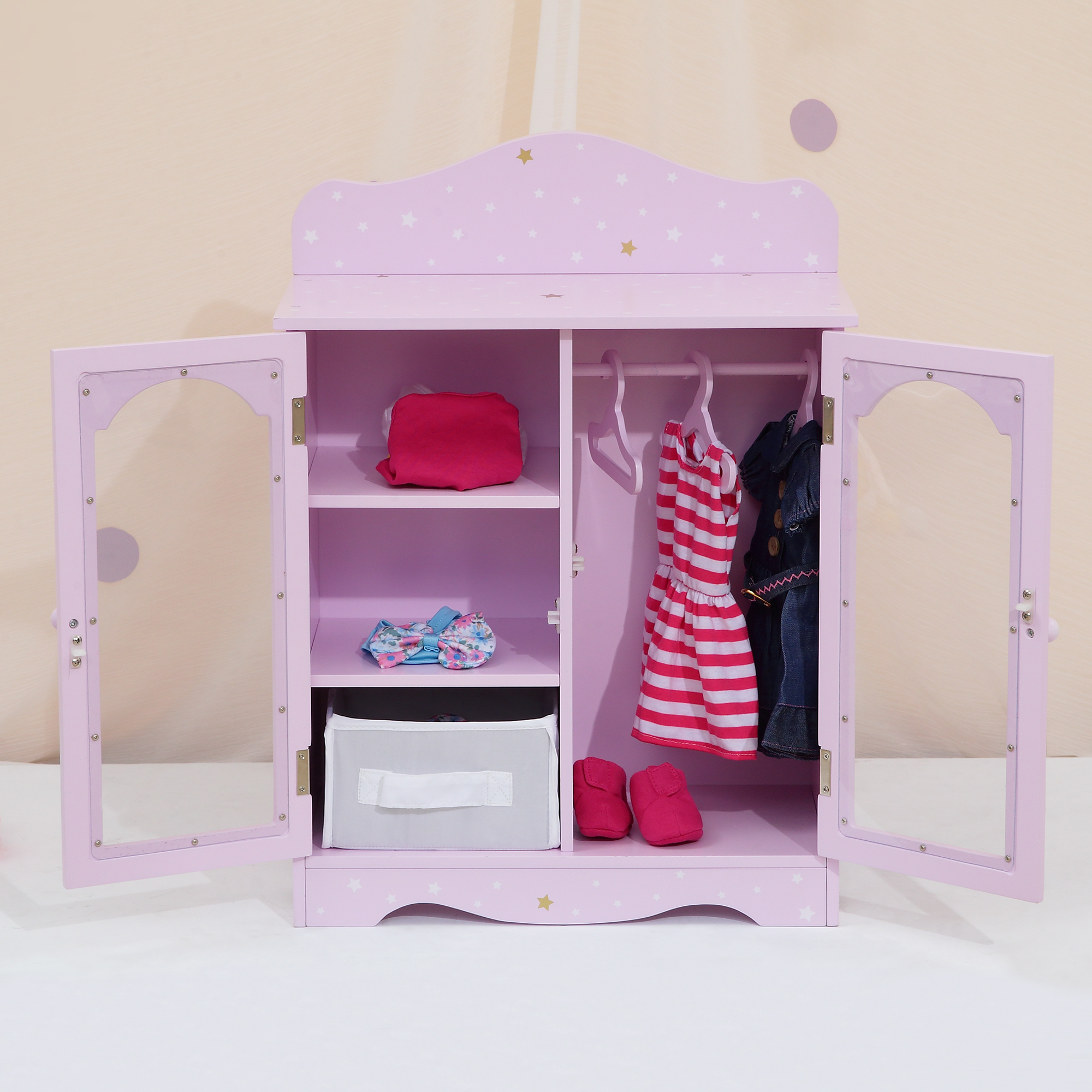 Armoire De Poupée Avec 10 Cintres – Mini Dressing Pour Poupées 15-17 Cm, Organisateur Portable