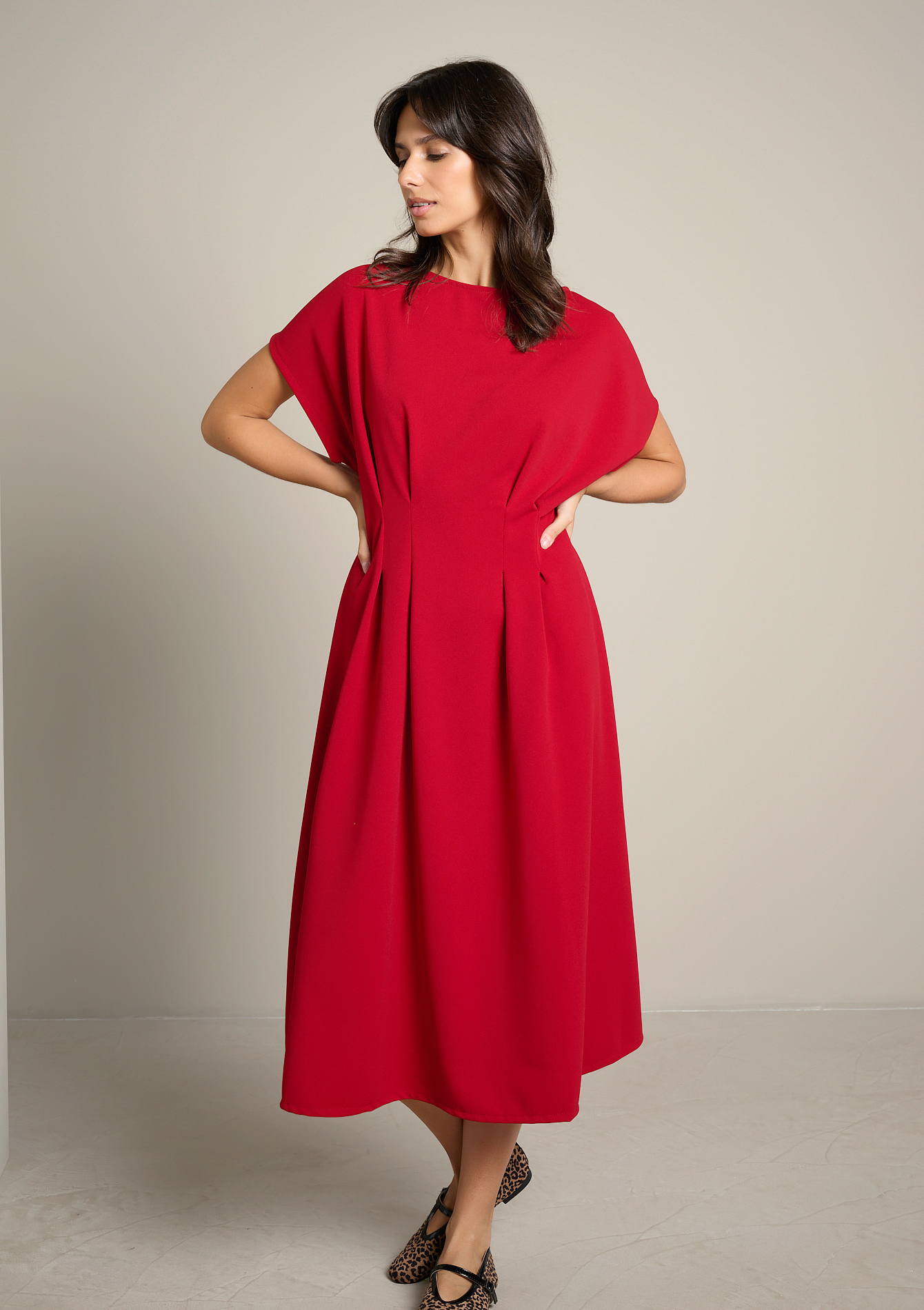 Robe midi à taille plissée, LOLALIZA