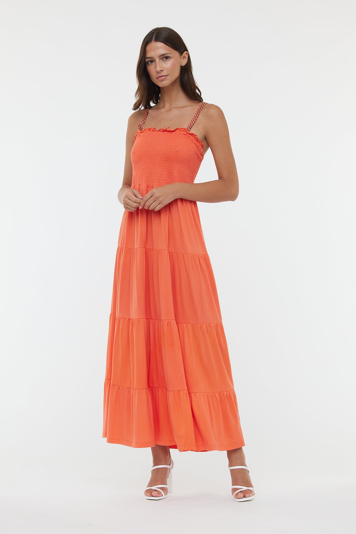 Robe Midi Lin Mélangé Marks & Spencer Taille 22 Orange – Manches Nœuds, Idéale Vacances (NEUF étiquettes)