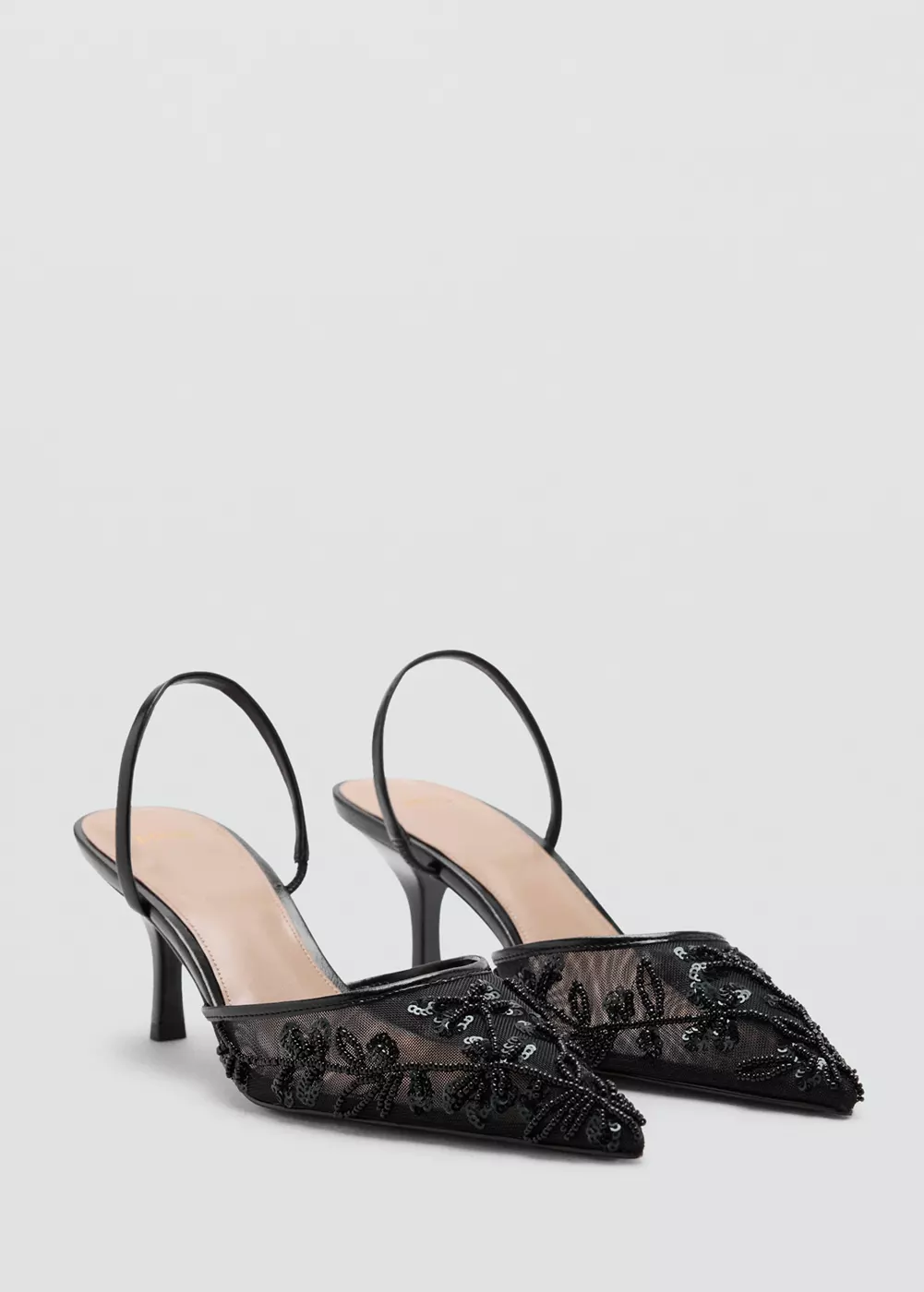 Chaussures talon kitten heel brodées de sequins, MANGO