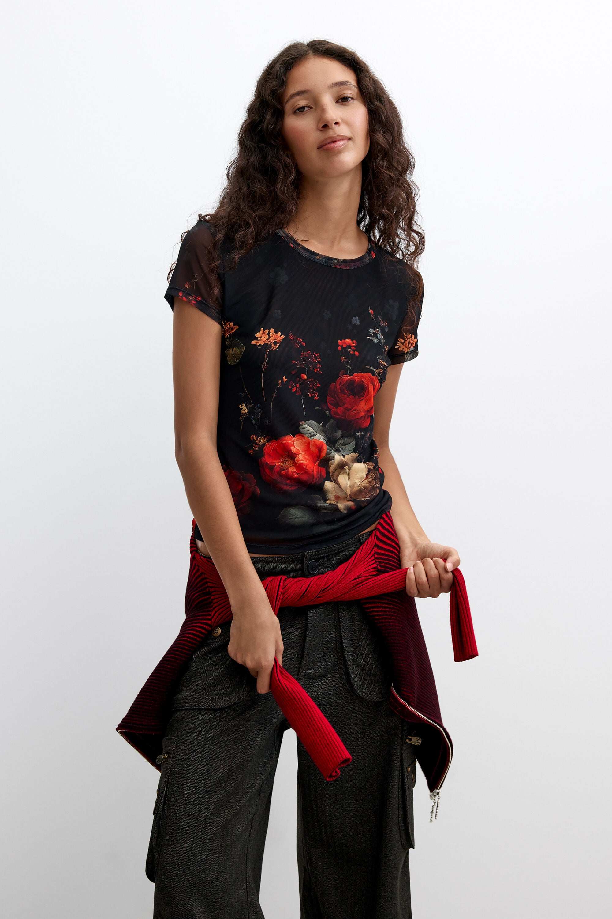T-shirt à manches courtes avec fleurs, DESIGUAL
