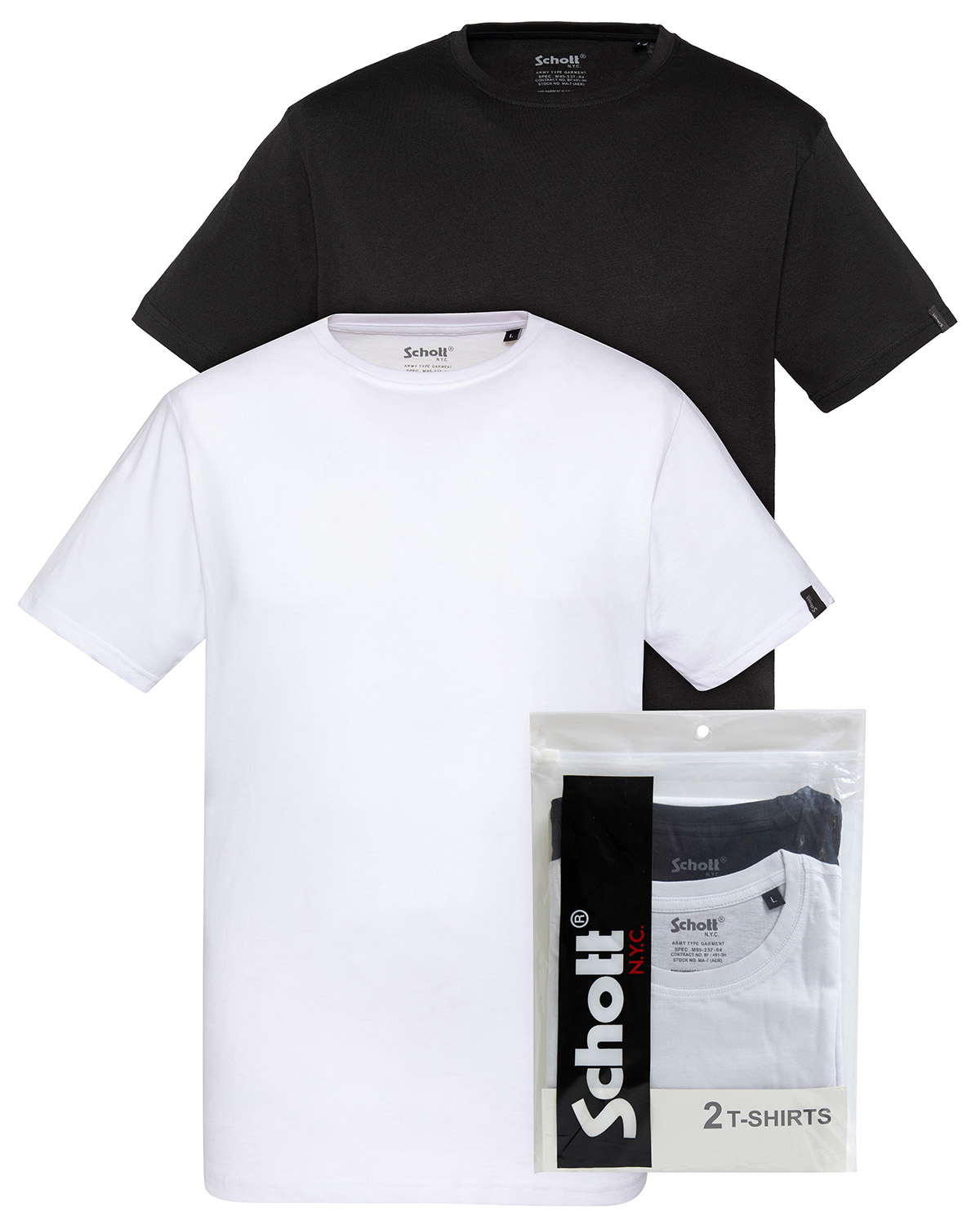 Pack de 2 t-shirts basiques blanc et noir, SCHOTT