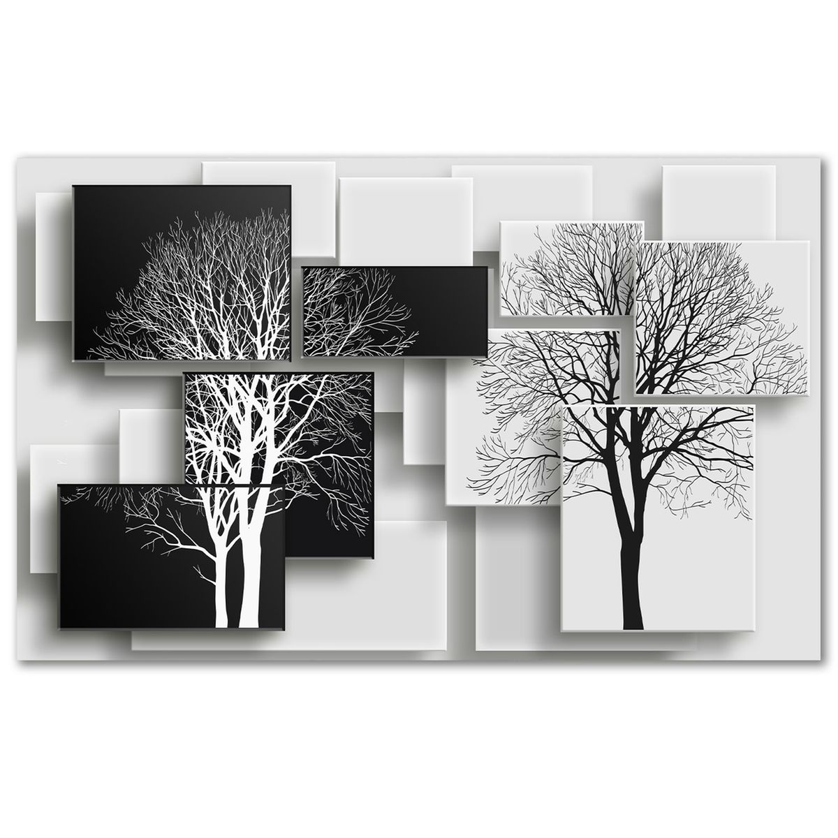 Tableau graphique arbres sur fonds noir et blanc 80x50 cm