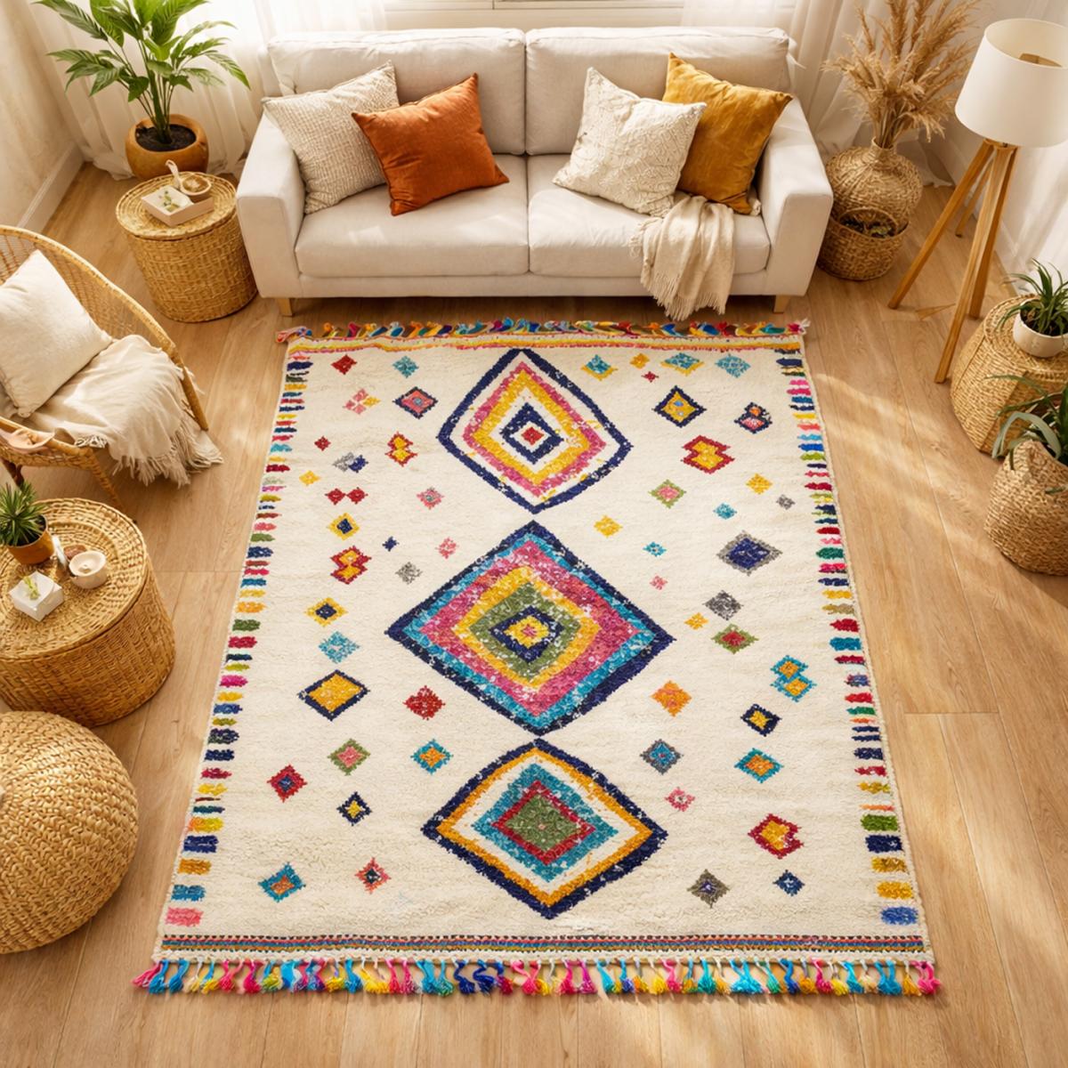 Tapis berbère tissé motif ethnic LYN5 OURIKA F, UN AMOUR DE TAPIS