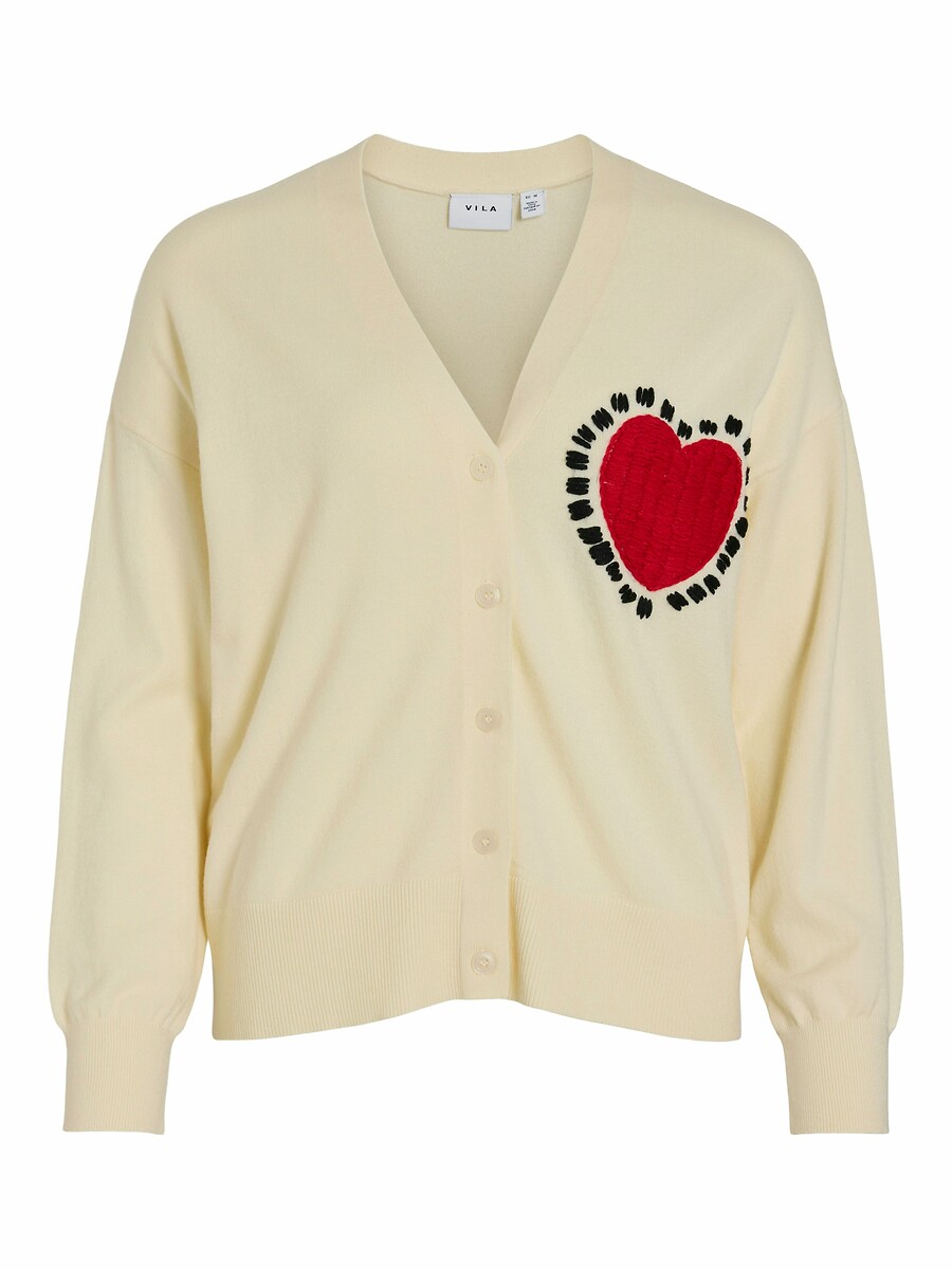 Gilet col v boutonné avec détail cœurs poitrine, VILA