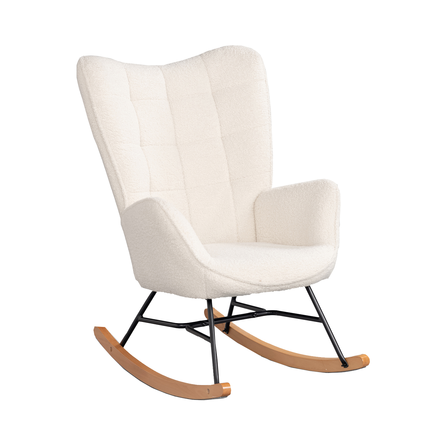 Fauteuil à bascule rocking chair scandinave en bouclette, FUNKEL, MEUBLES COSY