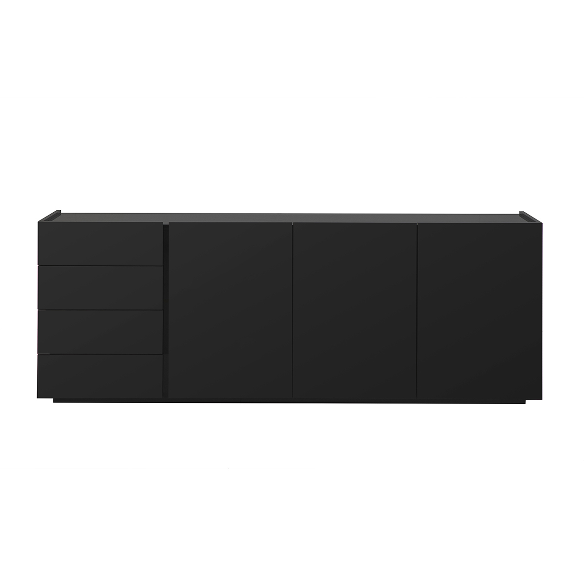 Buffet noir laqué brillant 3 portes 4 tiroirs L200 cm ISAURE, MILIBOO