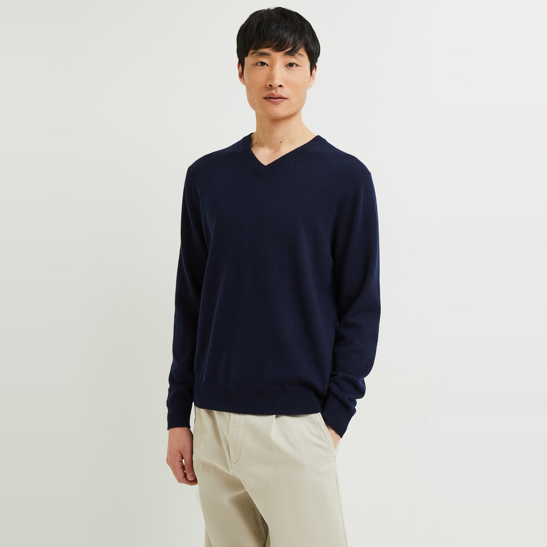 Pull col V en mélange laine et cachemire, MONOPRIX