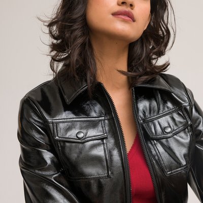 Recycled Cropped Zipped Jacket in Glossy Faux Leather LA REDOUTE COLLECTIONS
