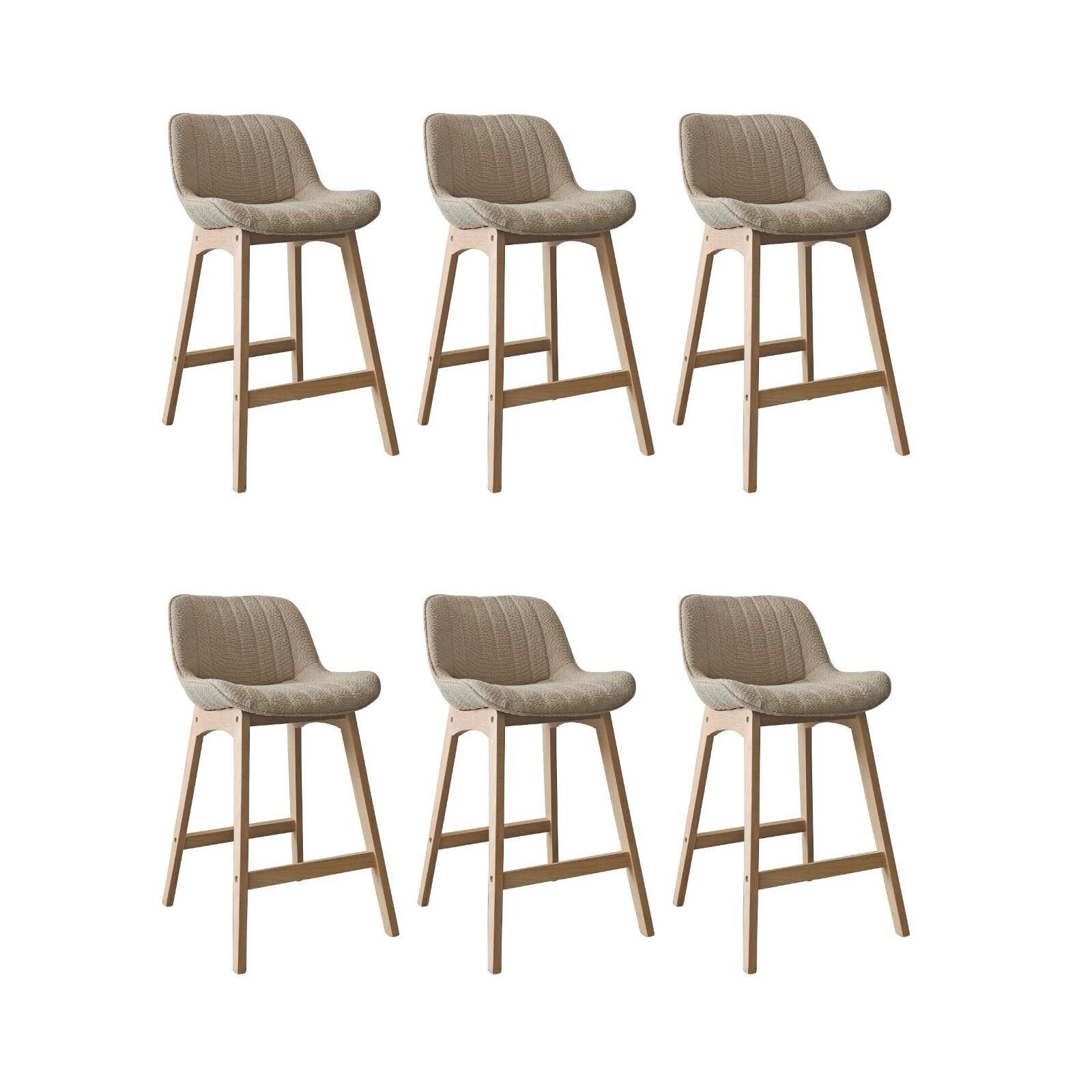 Lot de chaises d'îlot et bar en chêne et assise tissu bouclette 65cm MILK | Lot de 6, MOB IN