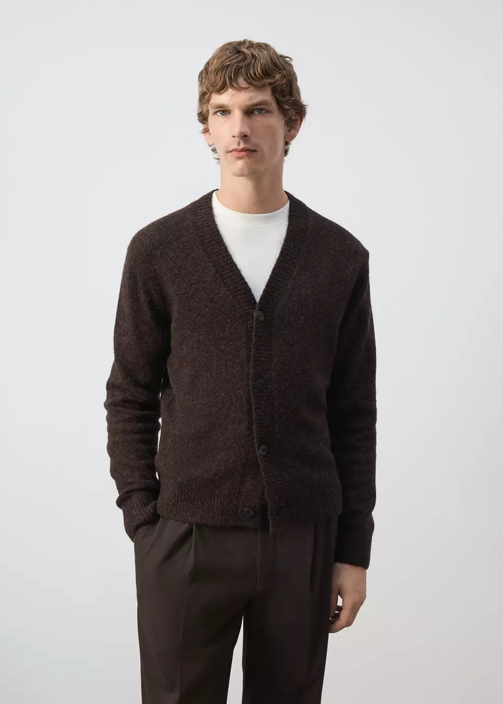 Cardigan en maille mélangée laine et alpaga, MANGO MAN