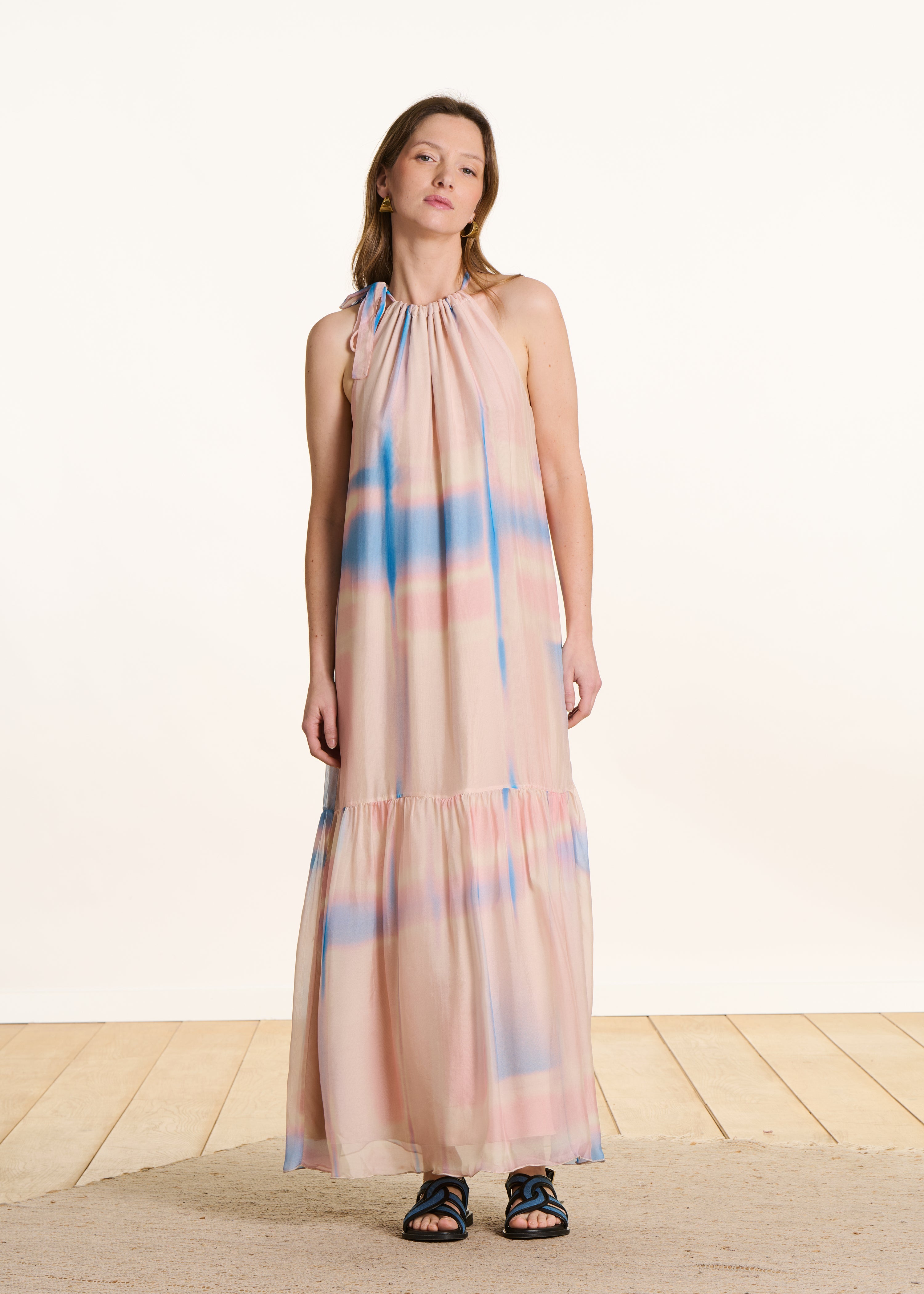 Robe longue à imprimé tie & dye sans manches, LA FEE MARABOUTEE