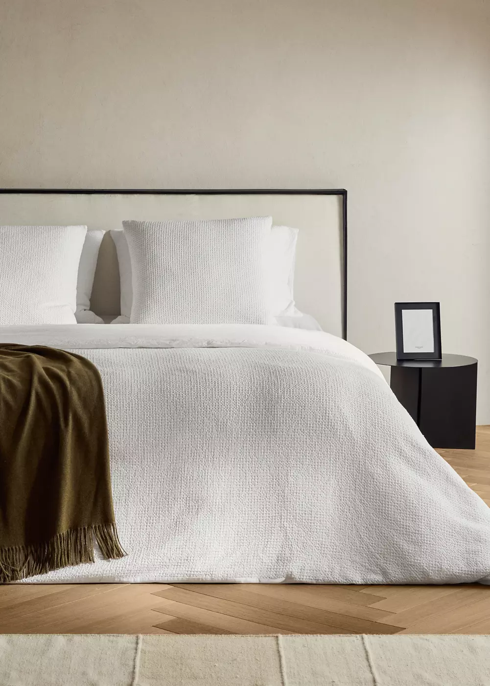 Housse de couette percale de coton rayures gaufré lit 180/200 cm, MANGO HOME