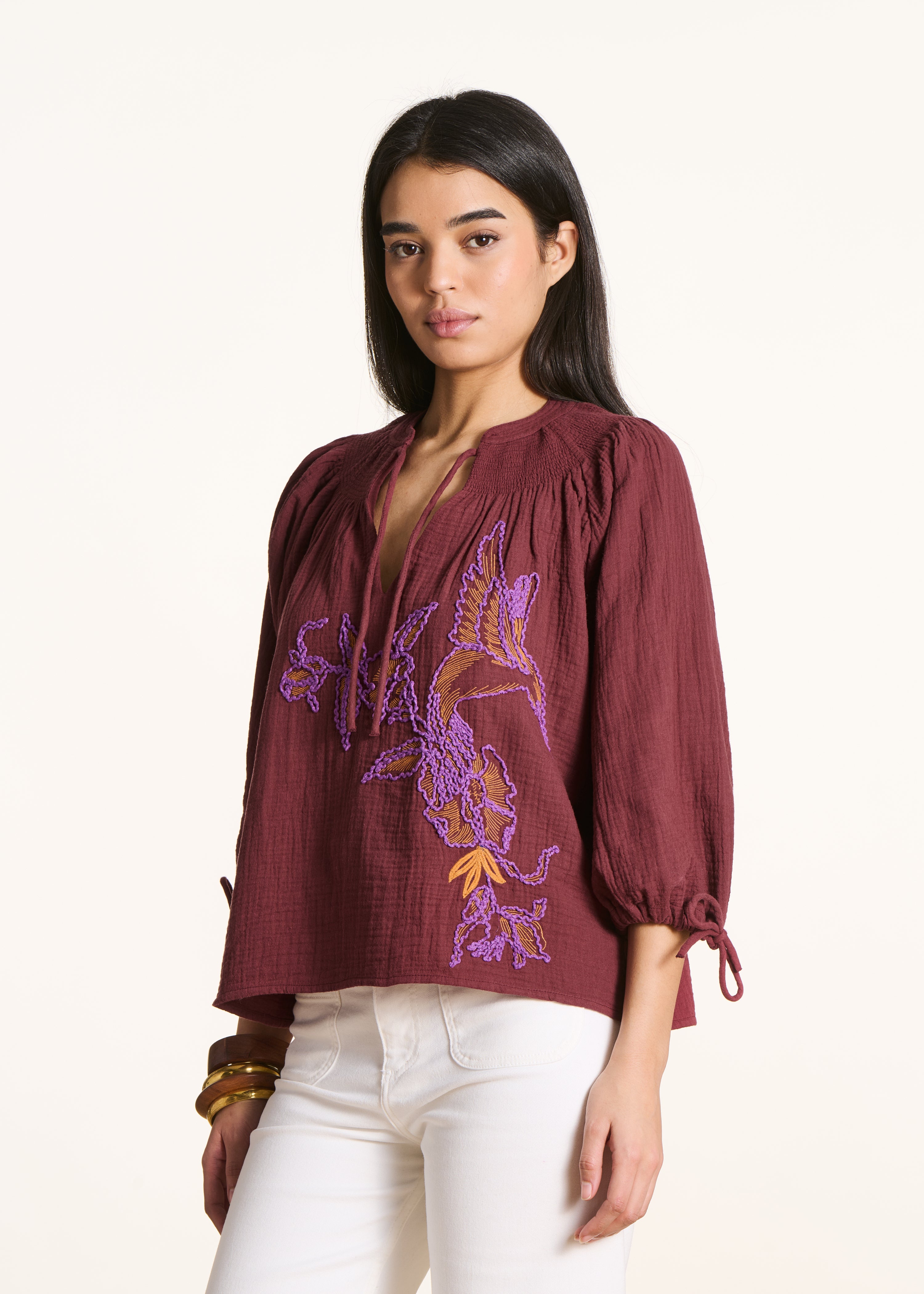Top en gaze de coton brodée, LA FEE MARABOUTEE