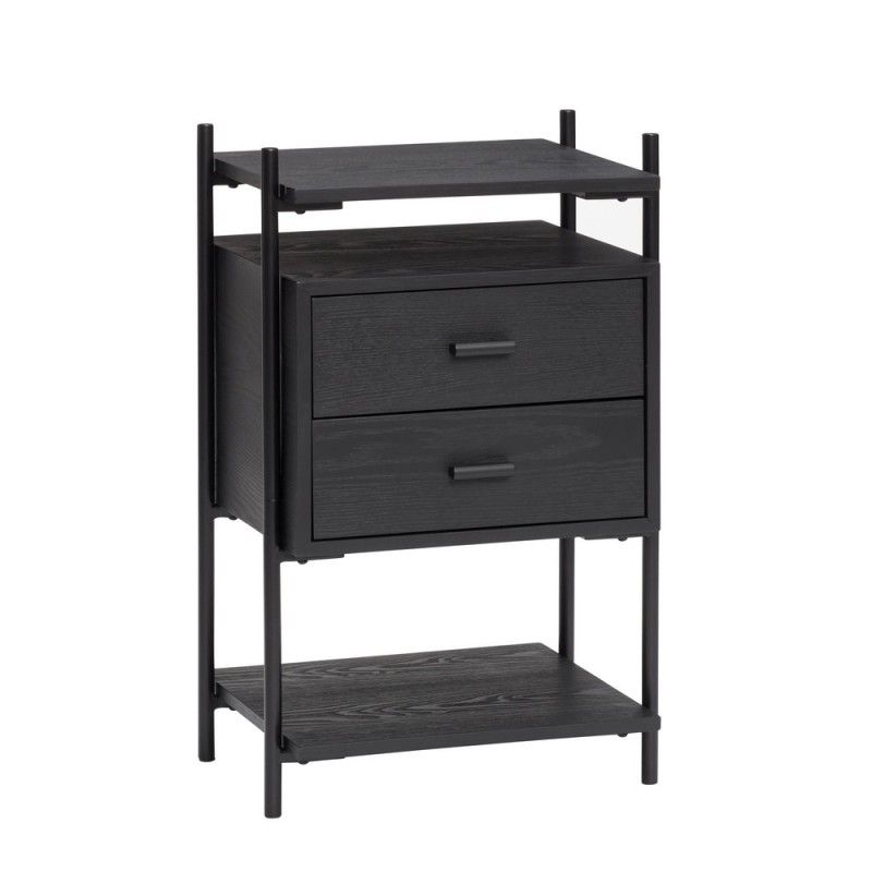 table de chevet design bois metal 2 tiroirs