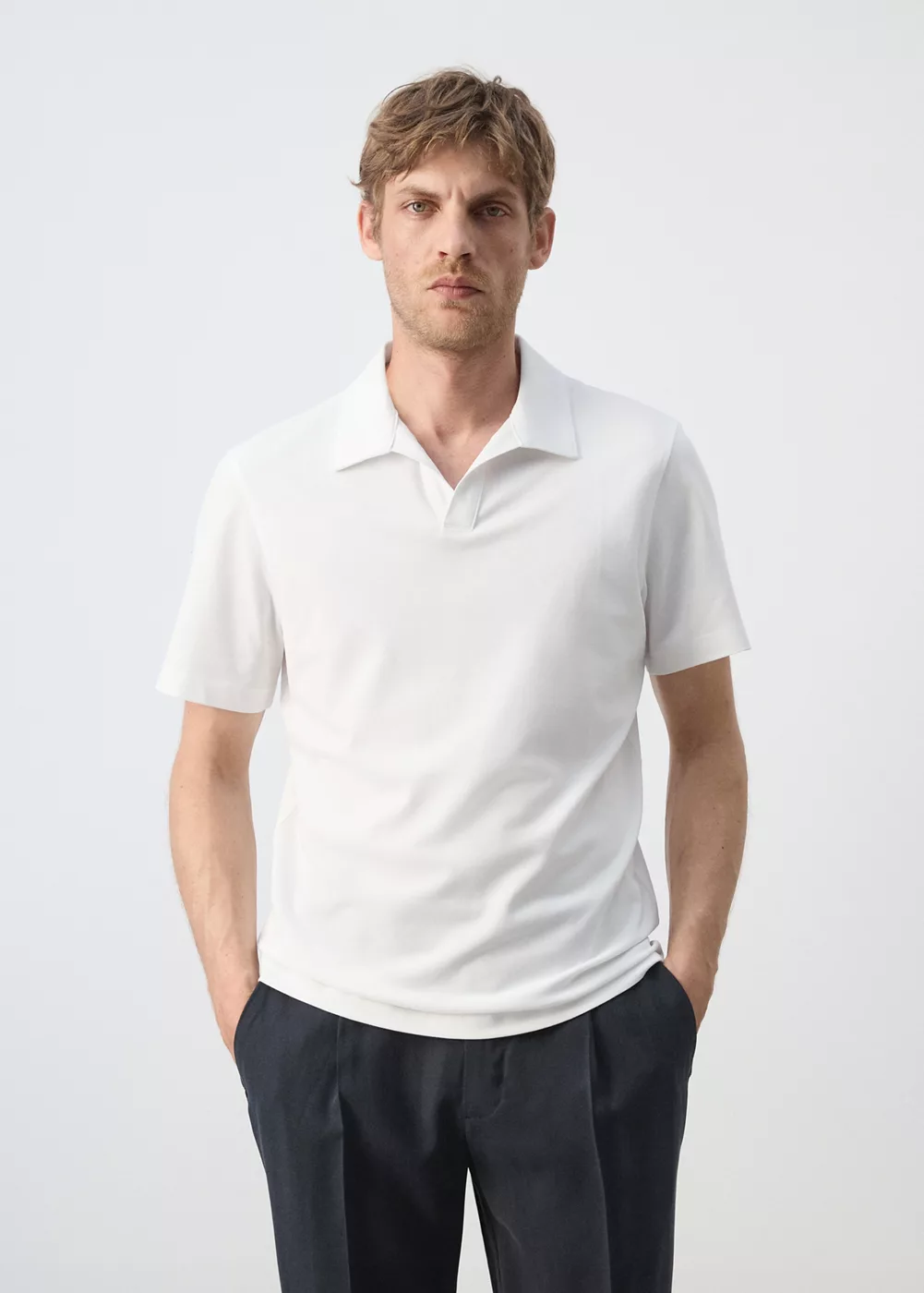 Polo slim fit en piqué de coton mélangé, MANGO MAN
