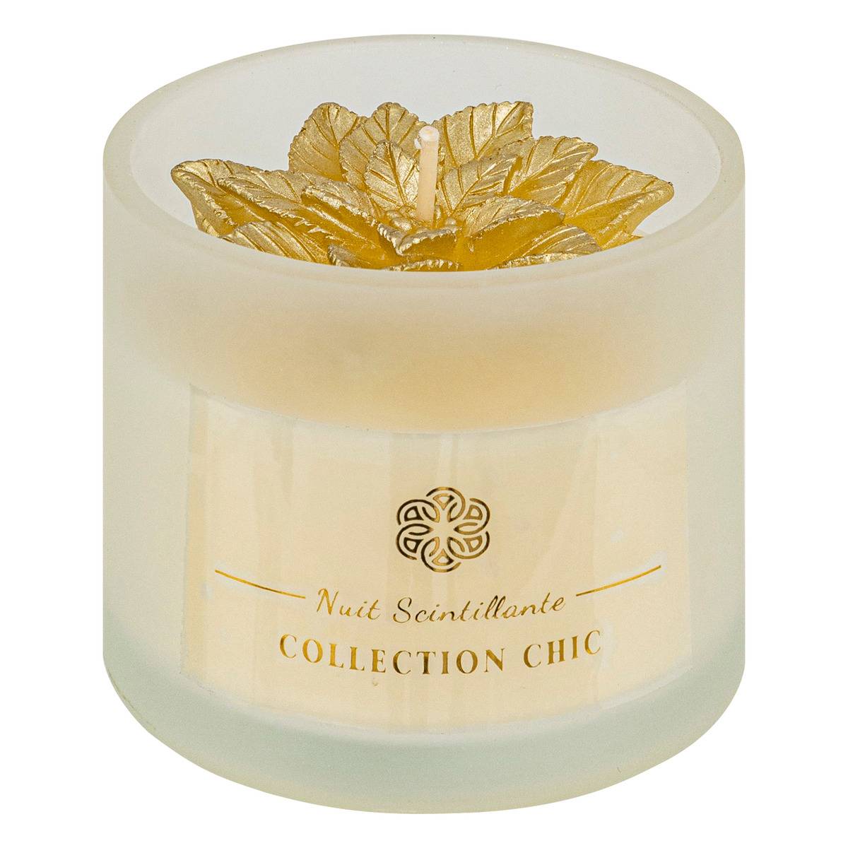 Bougie poinsettia en verre doré 120 g, FEERIC LIGHTS & CHRISTMAS
