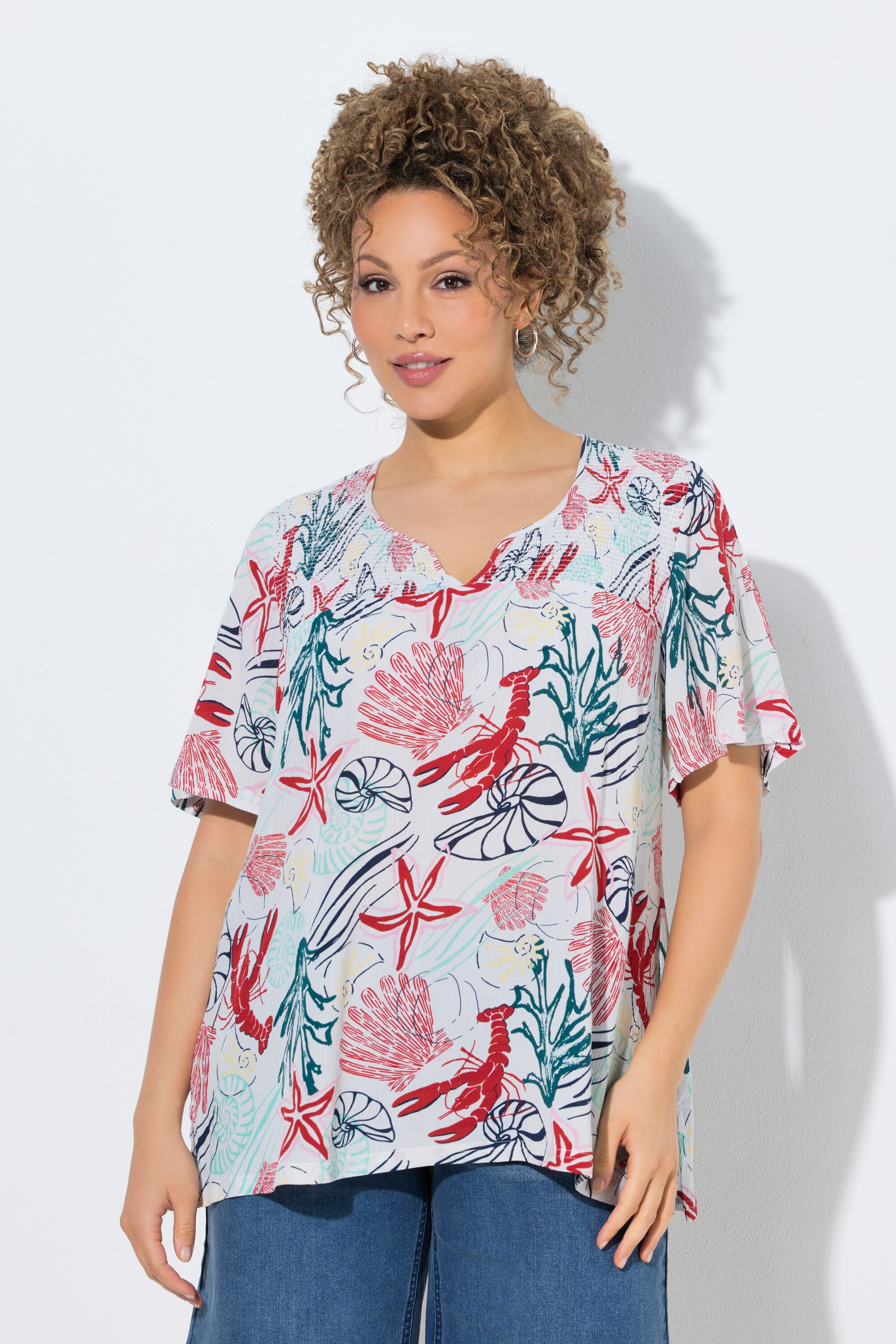 Chemise smockée, imprimé marin, col tunisien, ULLA POPKEN