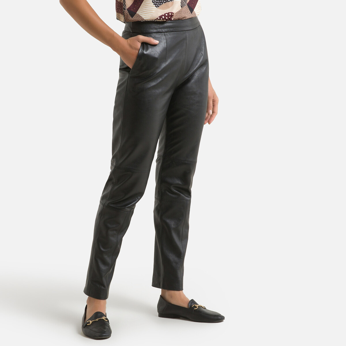 Image of Ankle Grazer Peg Trousers in Leather, Length 27"
