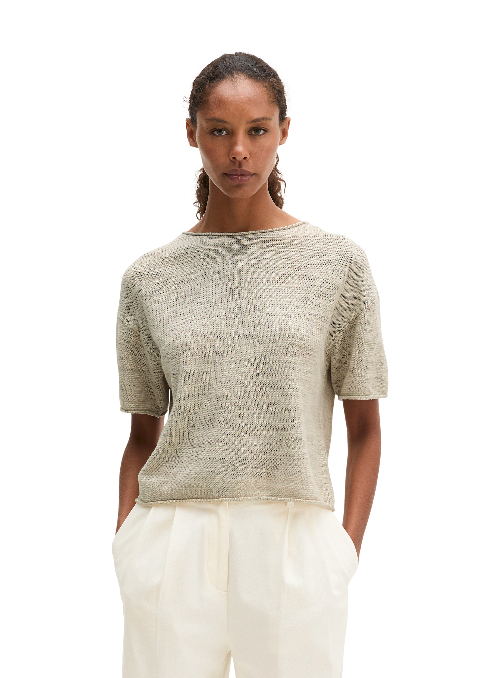 Pull à manches courtes Slub loose en mélange de lin et de coton, MARC O'POLO