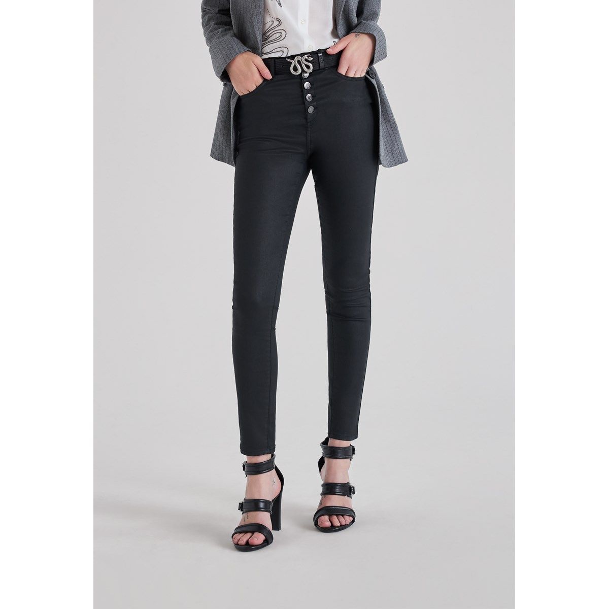 Jean enduit sales femme pas cher