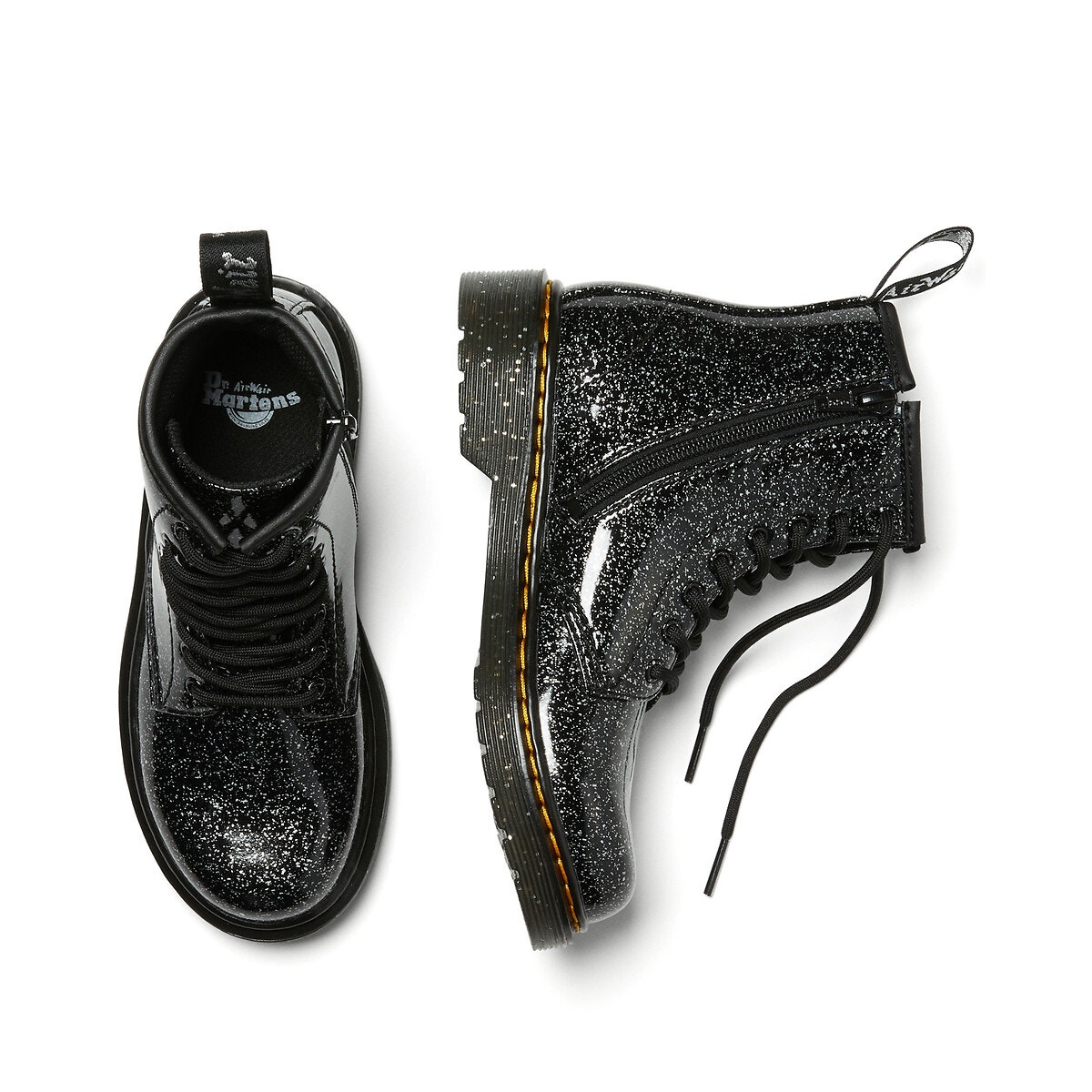 black glitter doc martens shoes