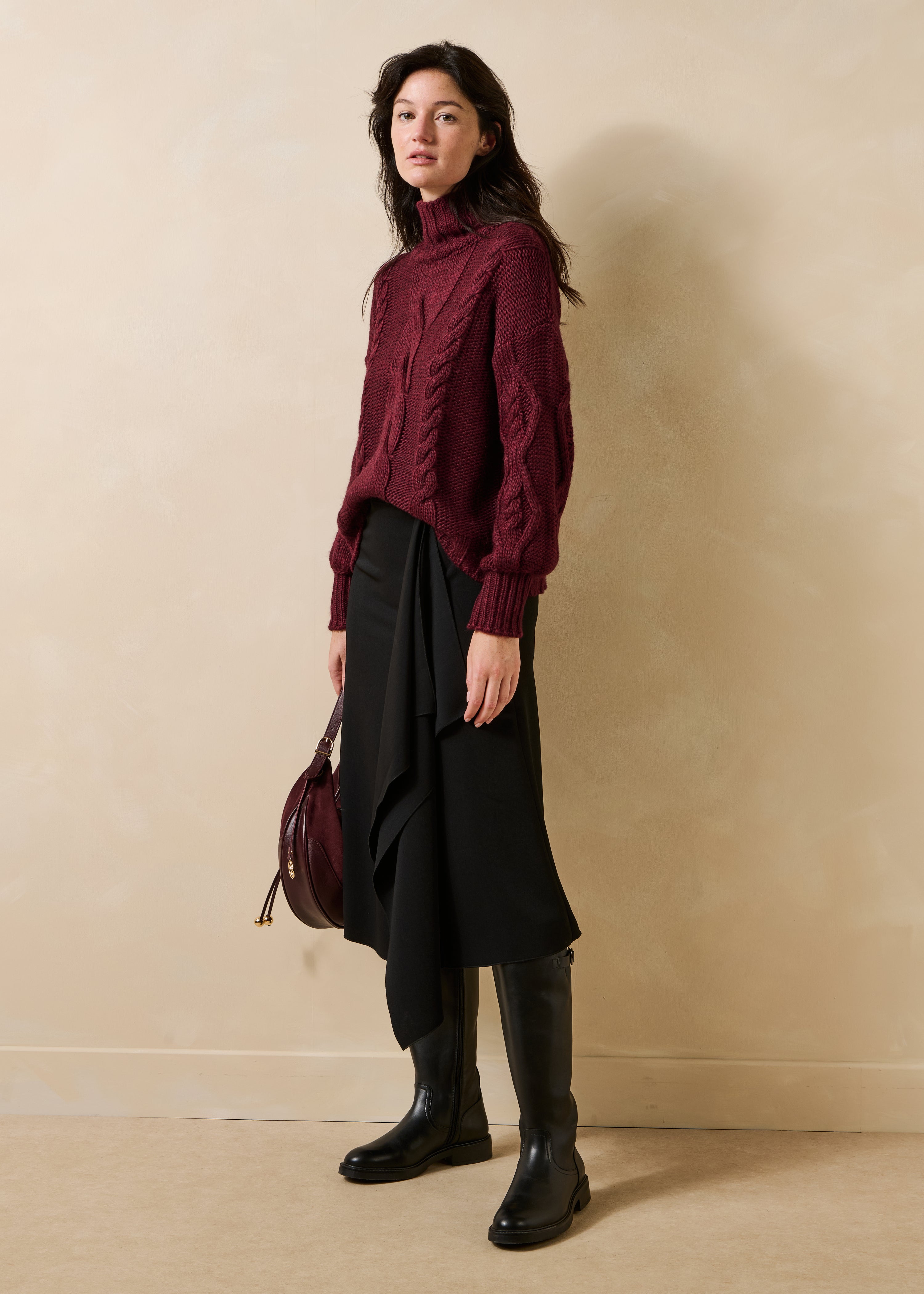 Jupe midi fluide asymétrique taille haute, LA FEE MARABOUTEE