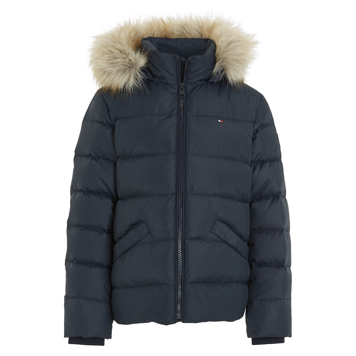 Image of Hooded Padded Jacket with Faux Fur Trim