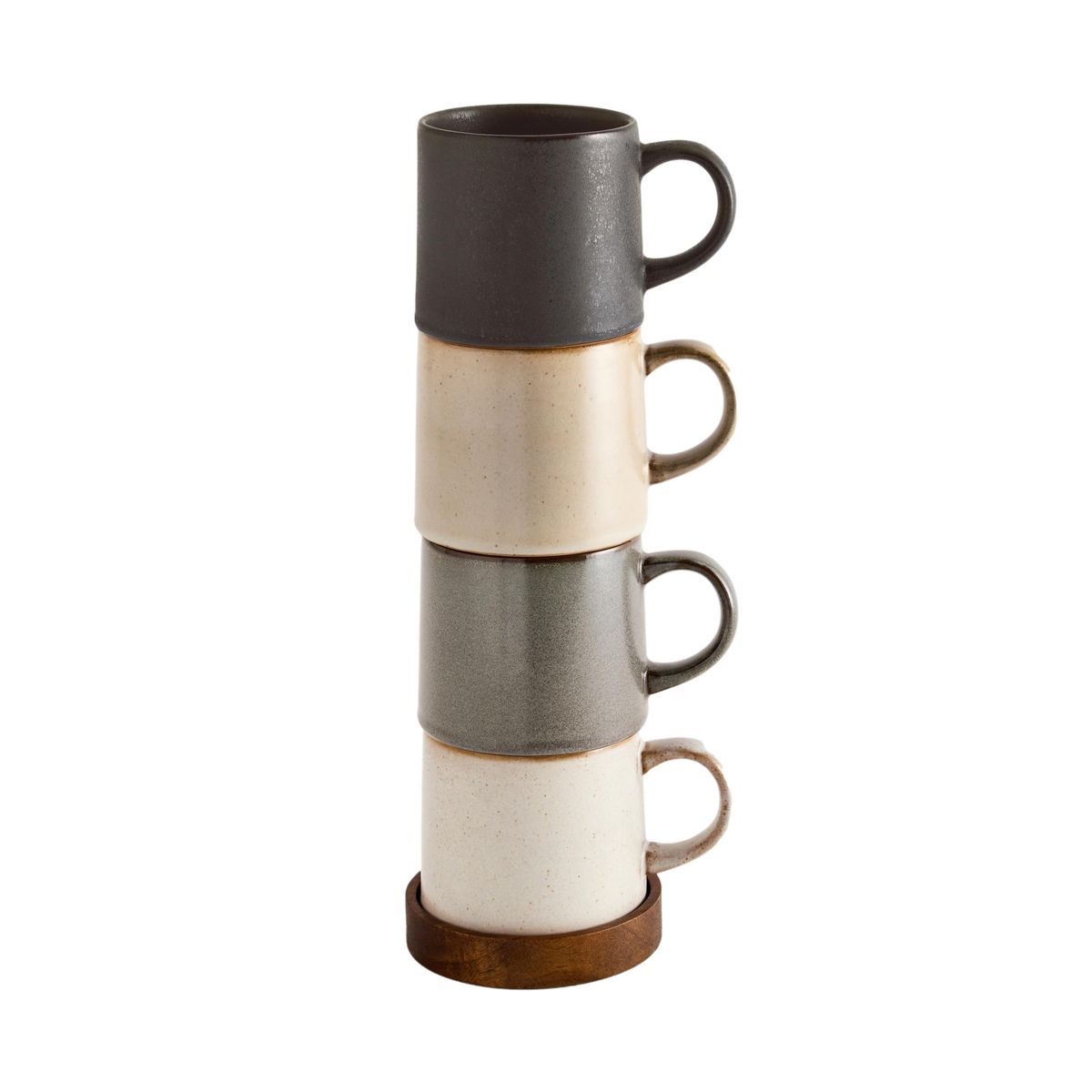 Mug à empiler avec plateau en bois, lot de 4, NEXT
