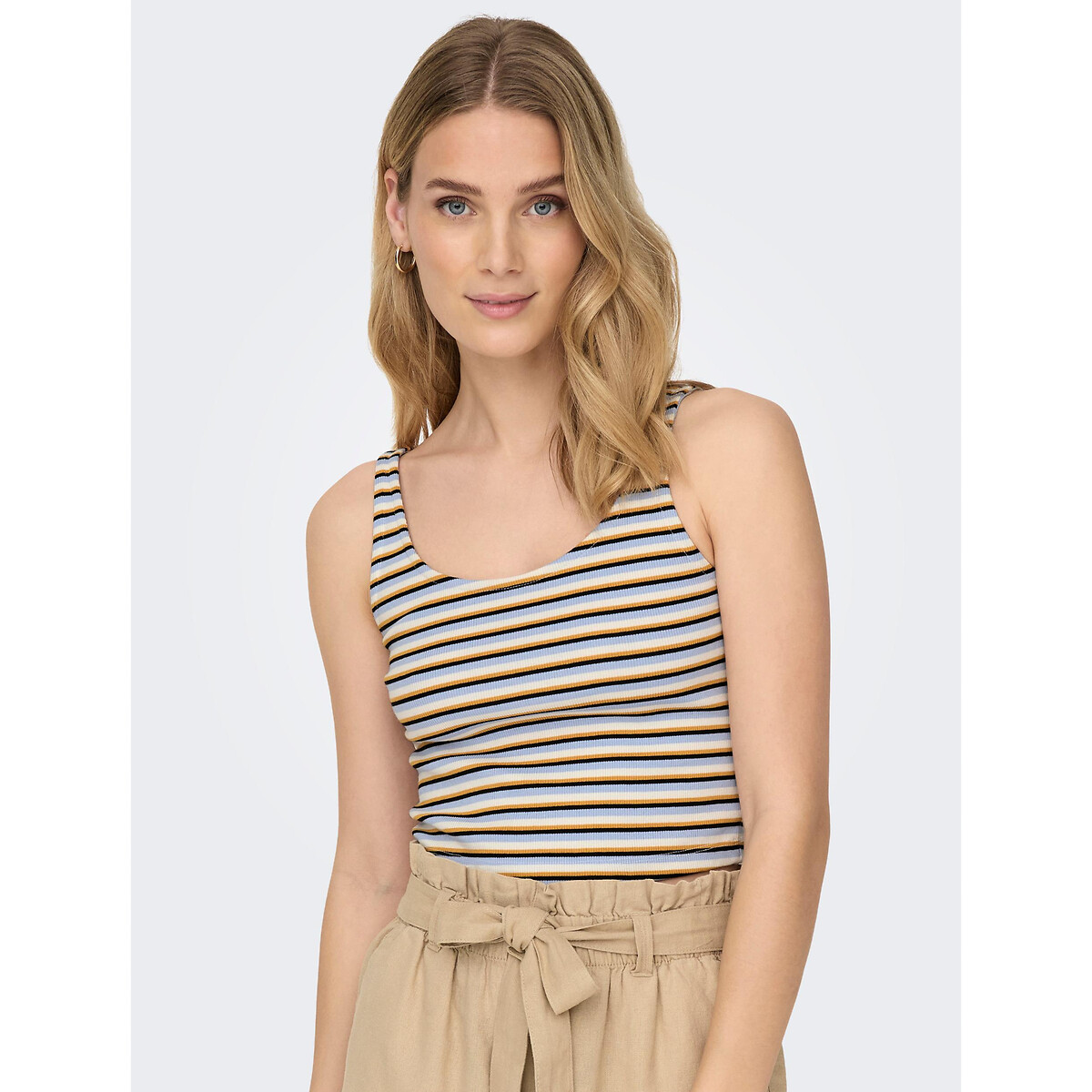 Striped Cropped Vest Top in Cotton