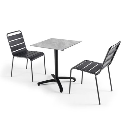 Ensemble table inclinable en HPL et 2 chaises en métal OVIALA