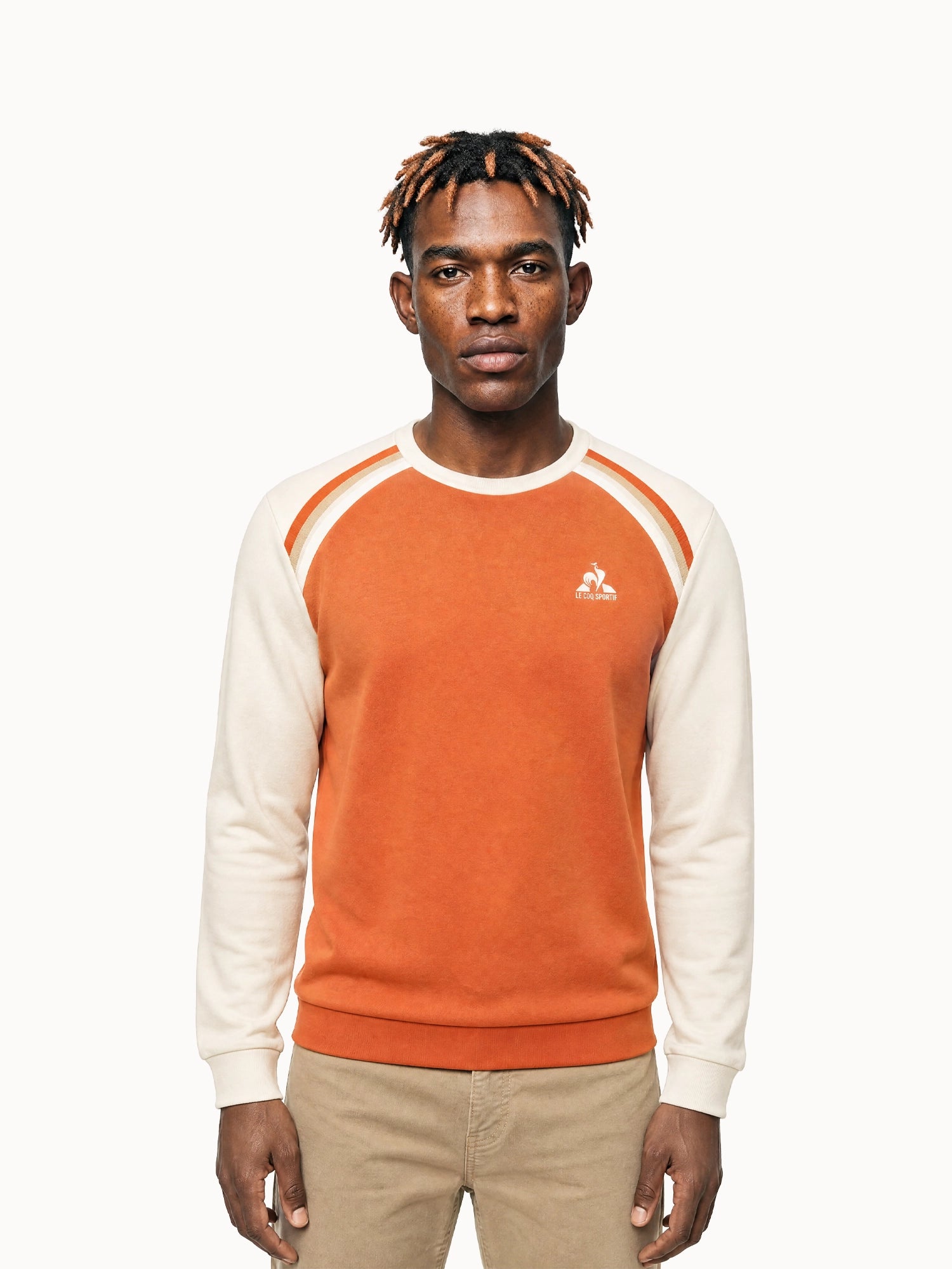 Sweat col rond en double face avec bandes rayées épaules Heritage, LE COQ SPORTIF
