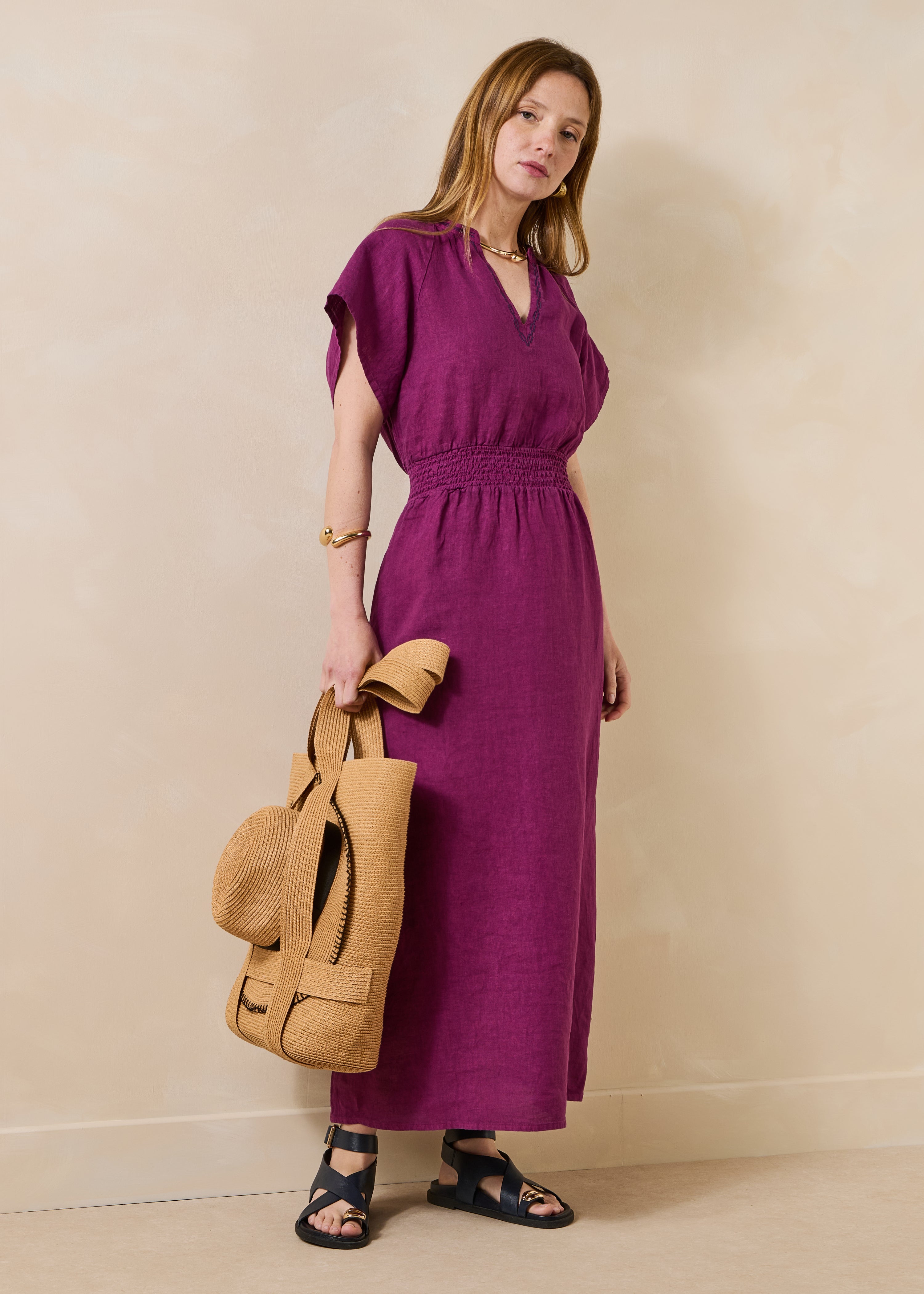 Robe longue cintrée en lin, LA FEE MARABOUTEE
