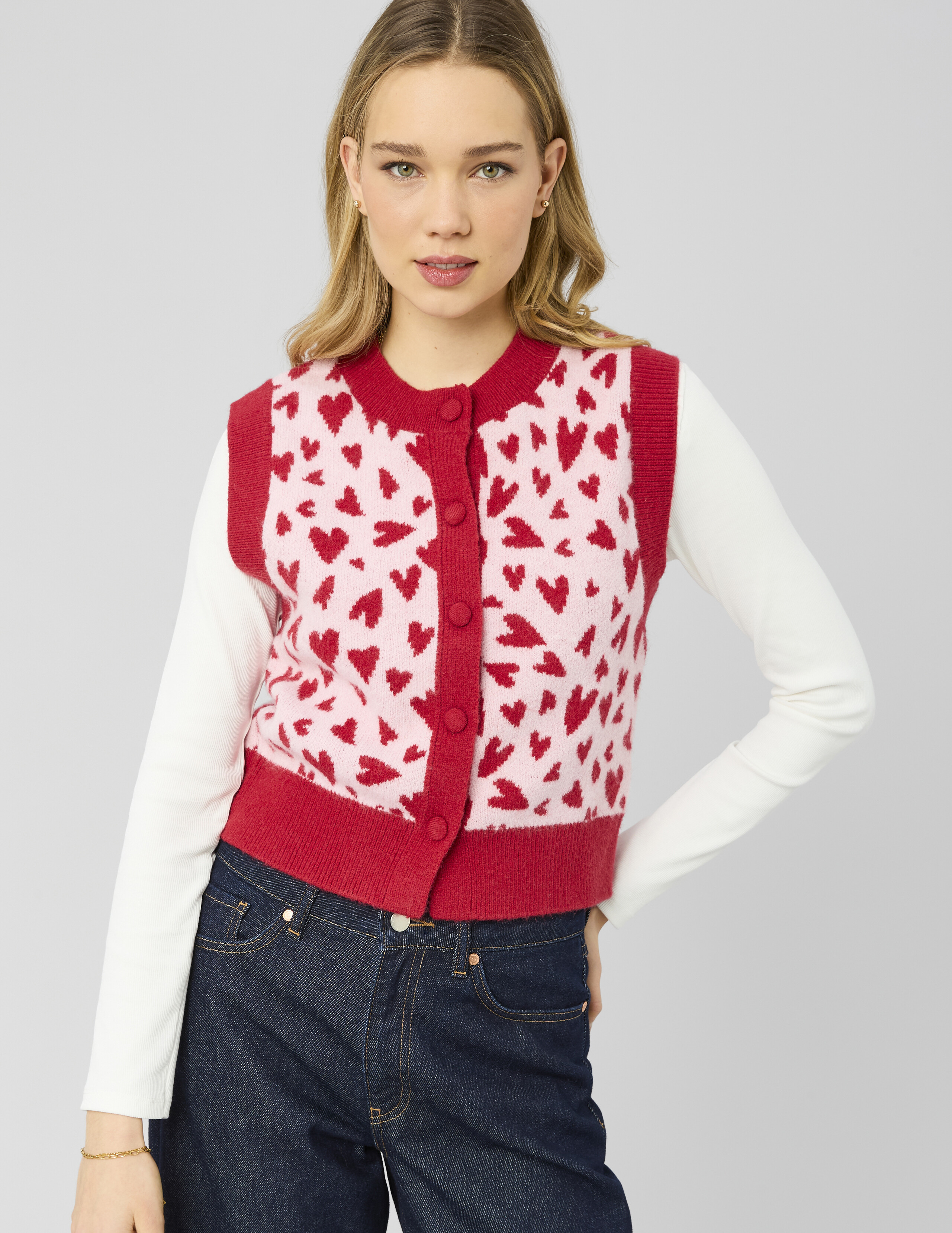 Gilet sans manches motif coeur, BZB