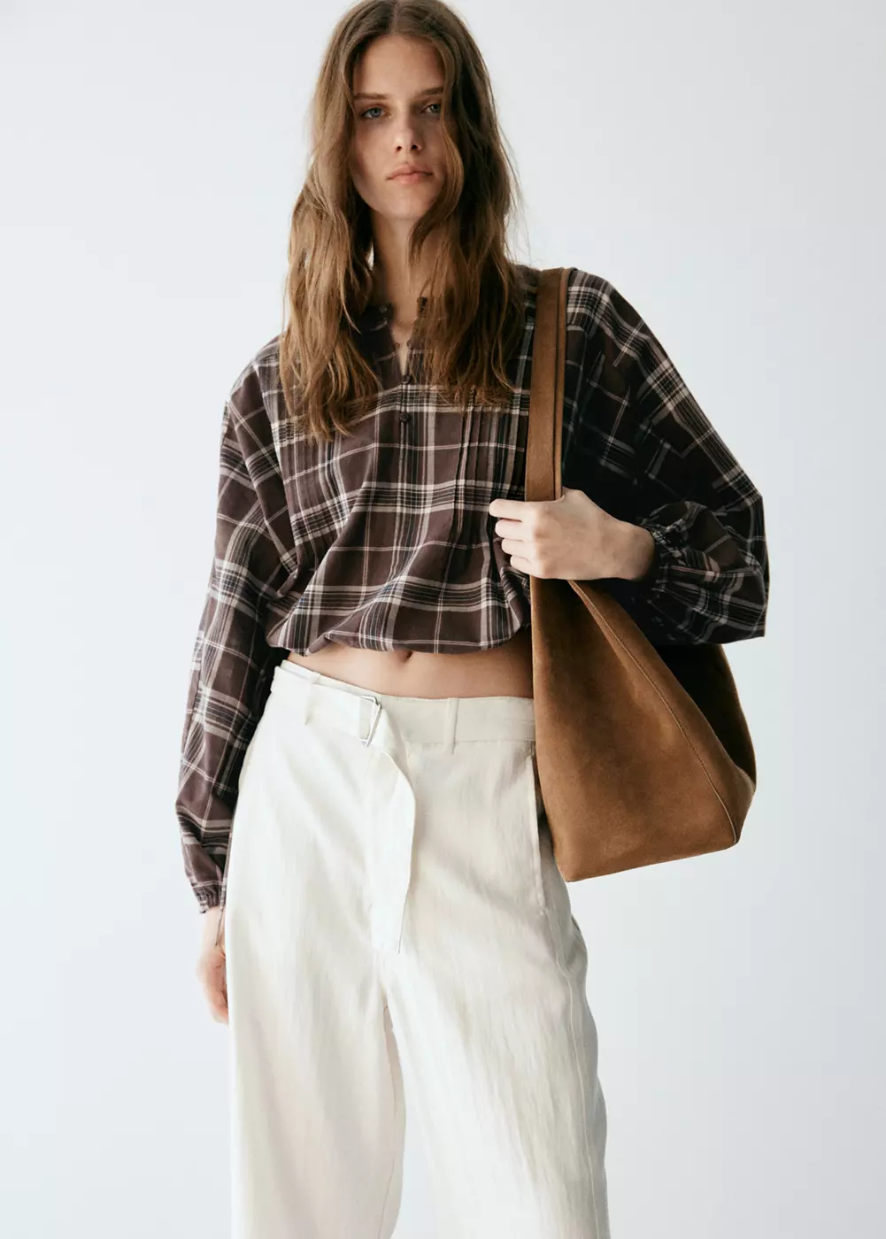 Chemise carreaux manches bouffantes, MANGO