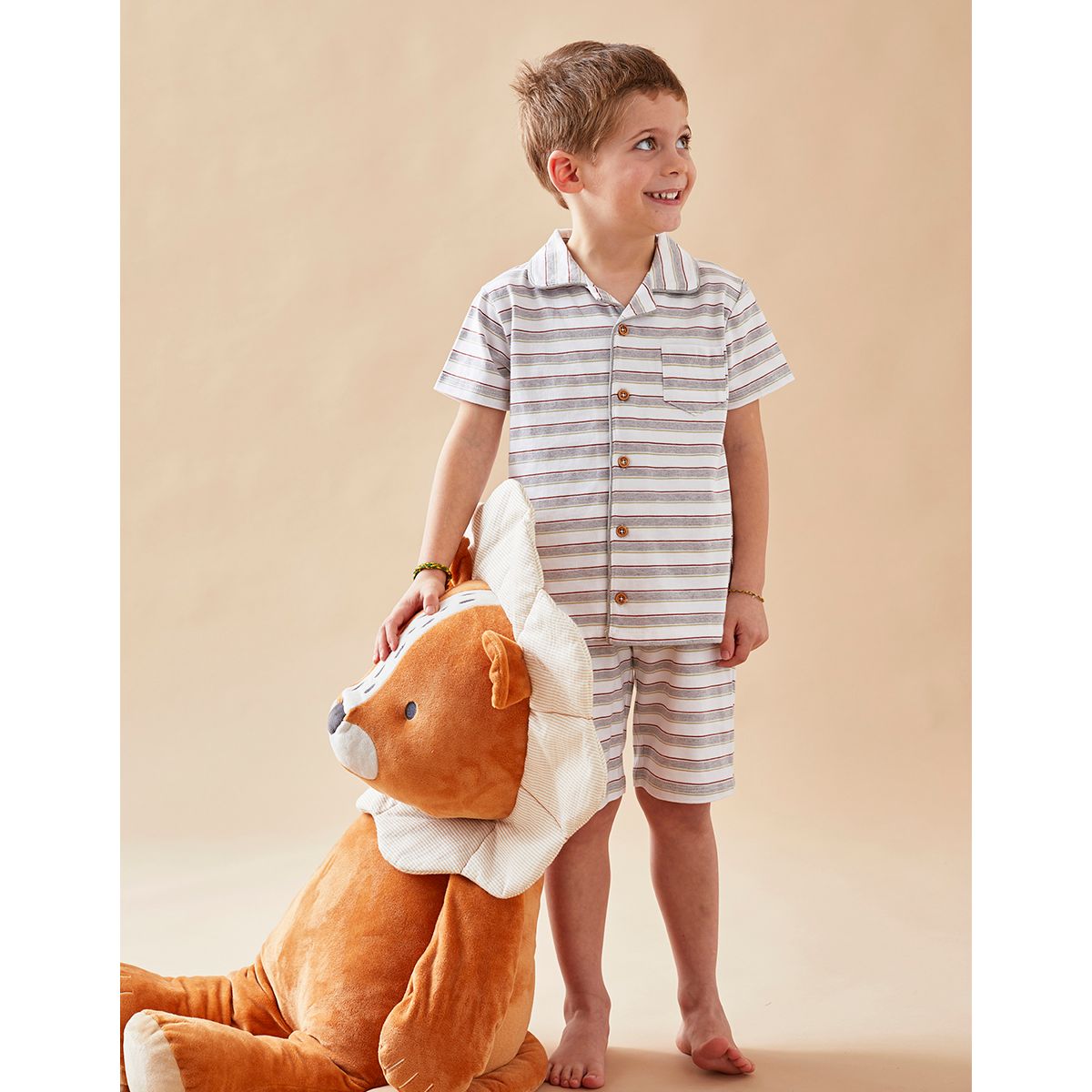 Pyjama 2 pi ces ray en jersey clair cru beige Noukie s La