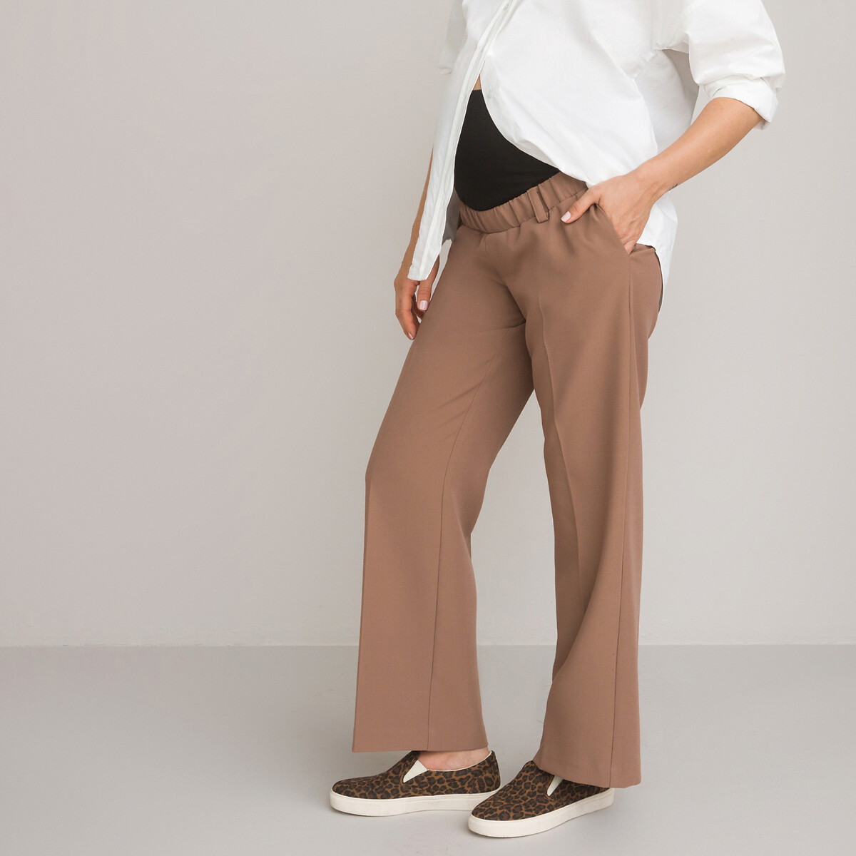 Pantalón ancho de embarazo, banda alta marrón camel La Redoute Collections