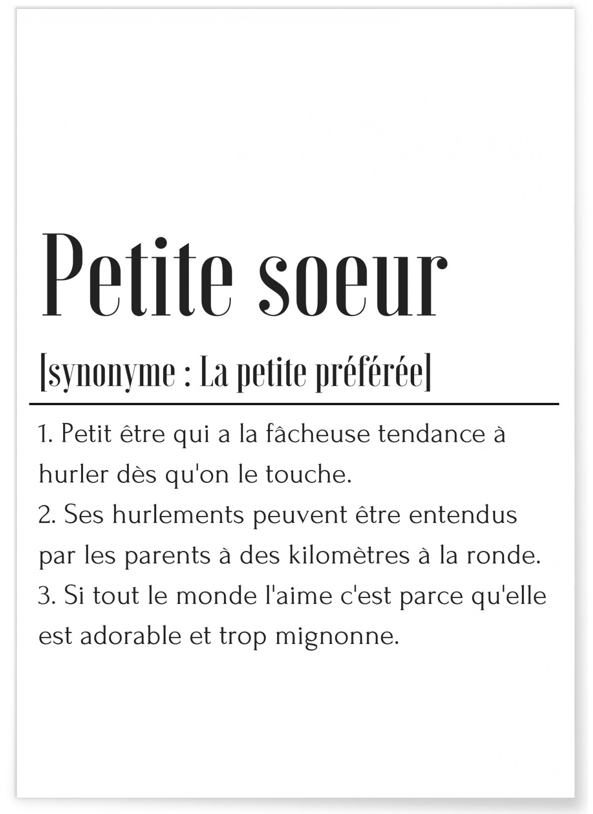 Affiche Définition Petite soeur, L'AFFICHERIE