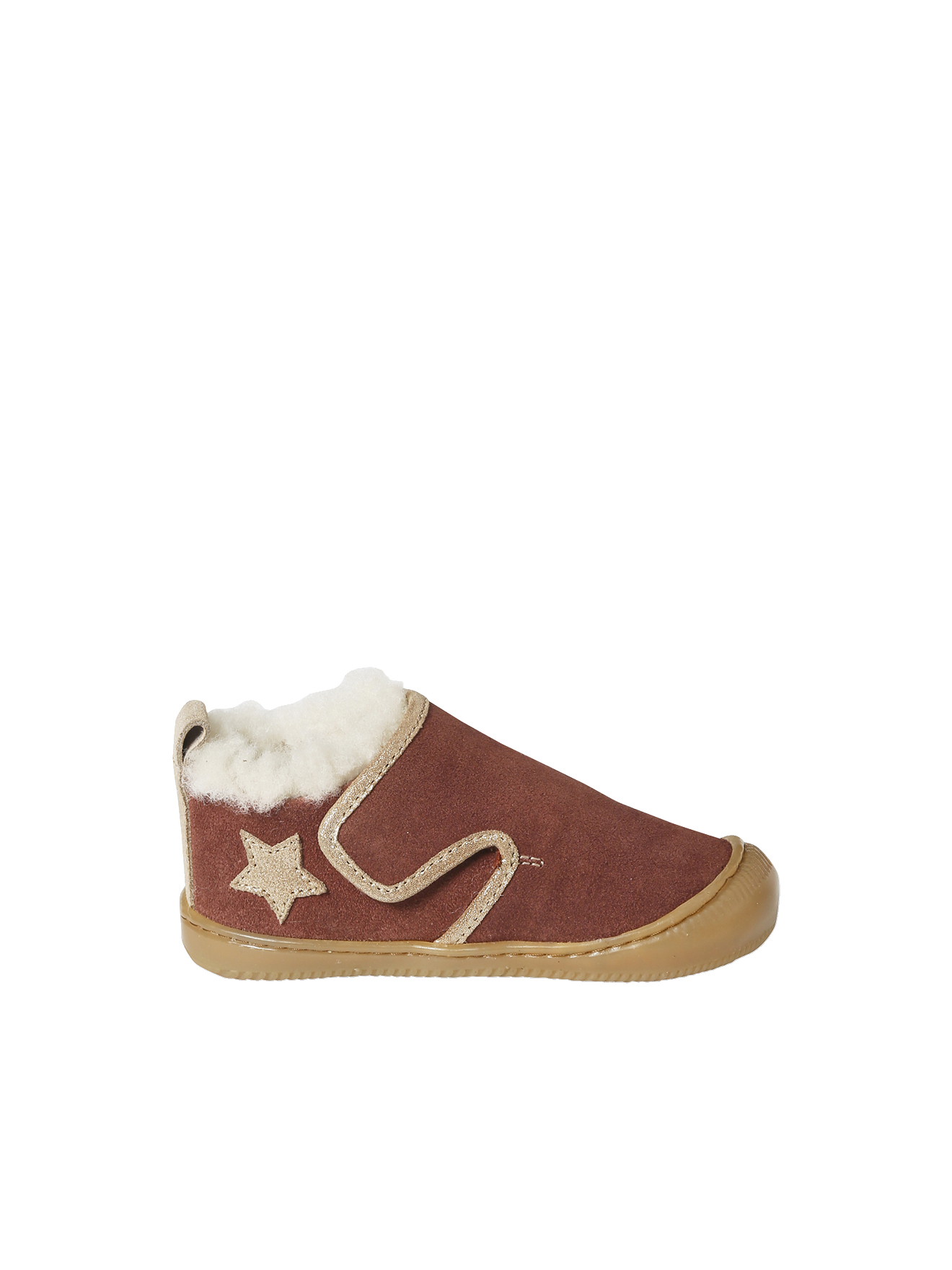 Chaussons fourrés scratchés bébé en cuir souple, VERTBAUDET
