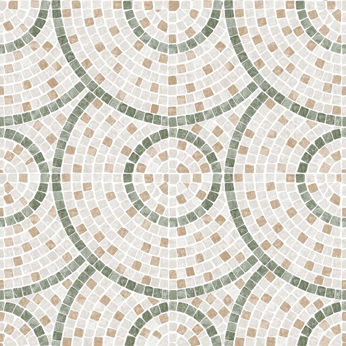 Papier peint mosaïque vert et beige, HEXOA