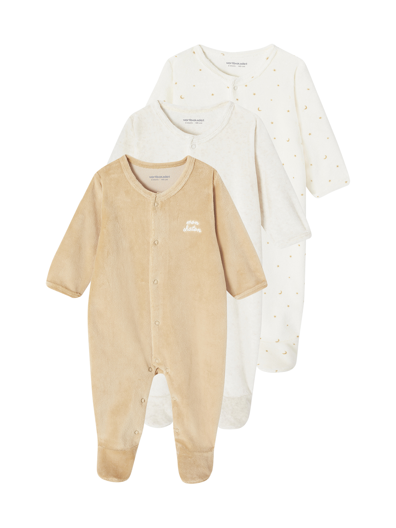 Lot De 3 Dors-Bien Bébé En Velours Ouverture Naissance - Bois De Rose 50CM - Pyjamas Chauds Et Confortables
