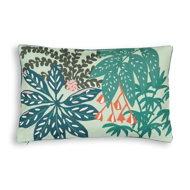 Luxuriance Embroidered Jungle 100% Cotton Cushion Cover green LA REDOUTE INTERIEURS